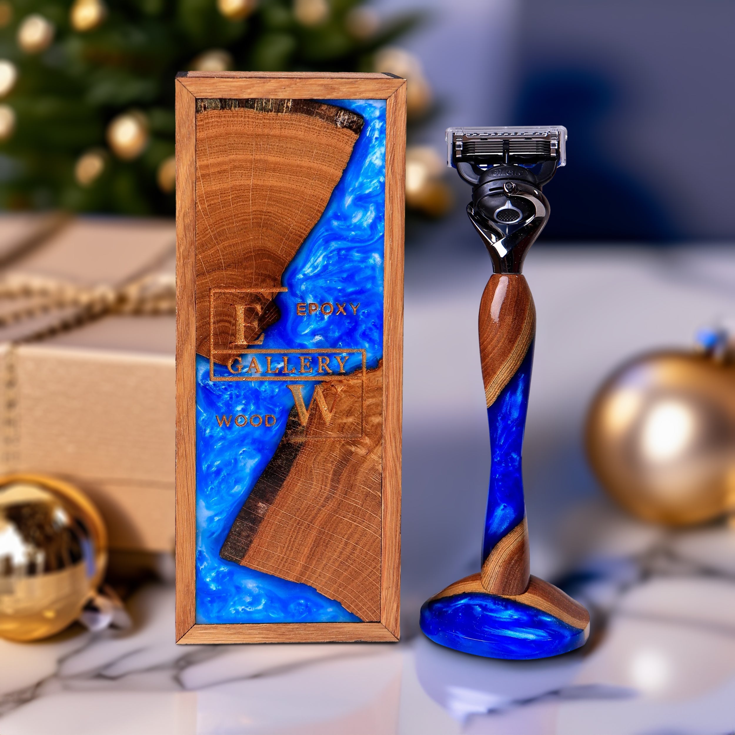 Eleganter Rasierer mit Holzgriff, Ständer und Geschenkbox- HolzRepublik