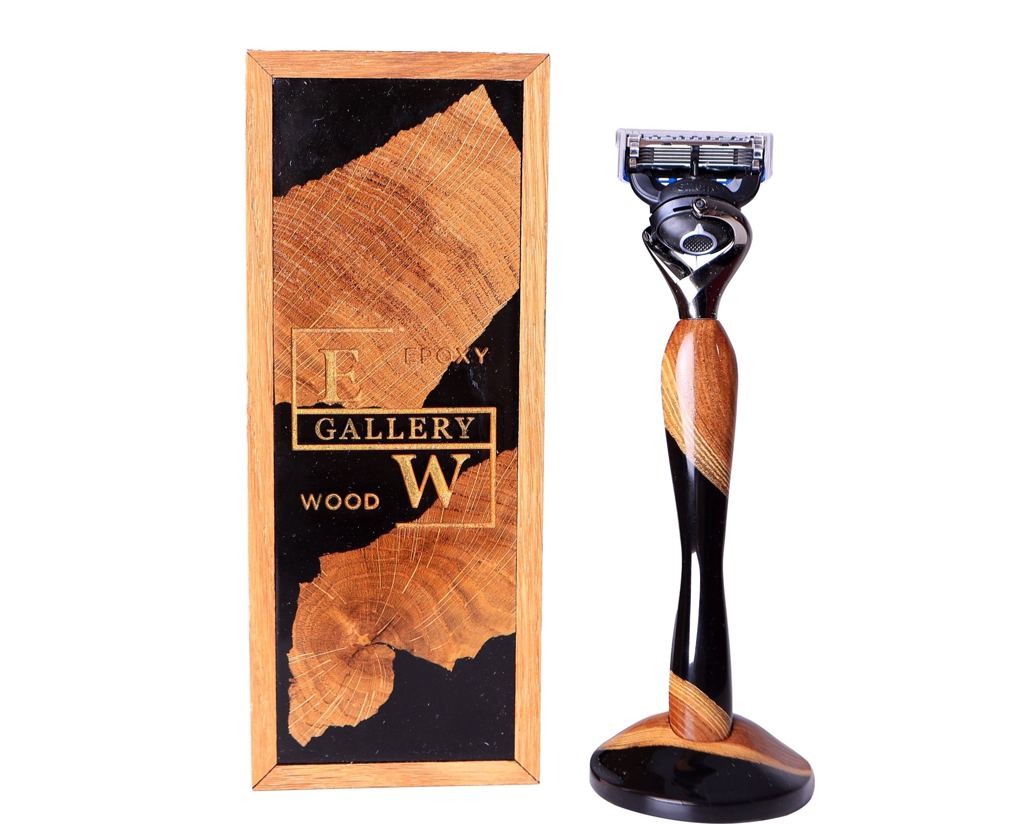 Eleganter Rasierer mit Holzgriff, Ständer und Geschenkbox- HolzRepublik