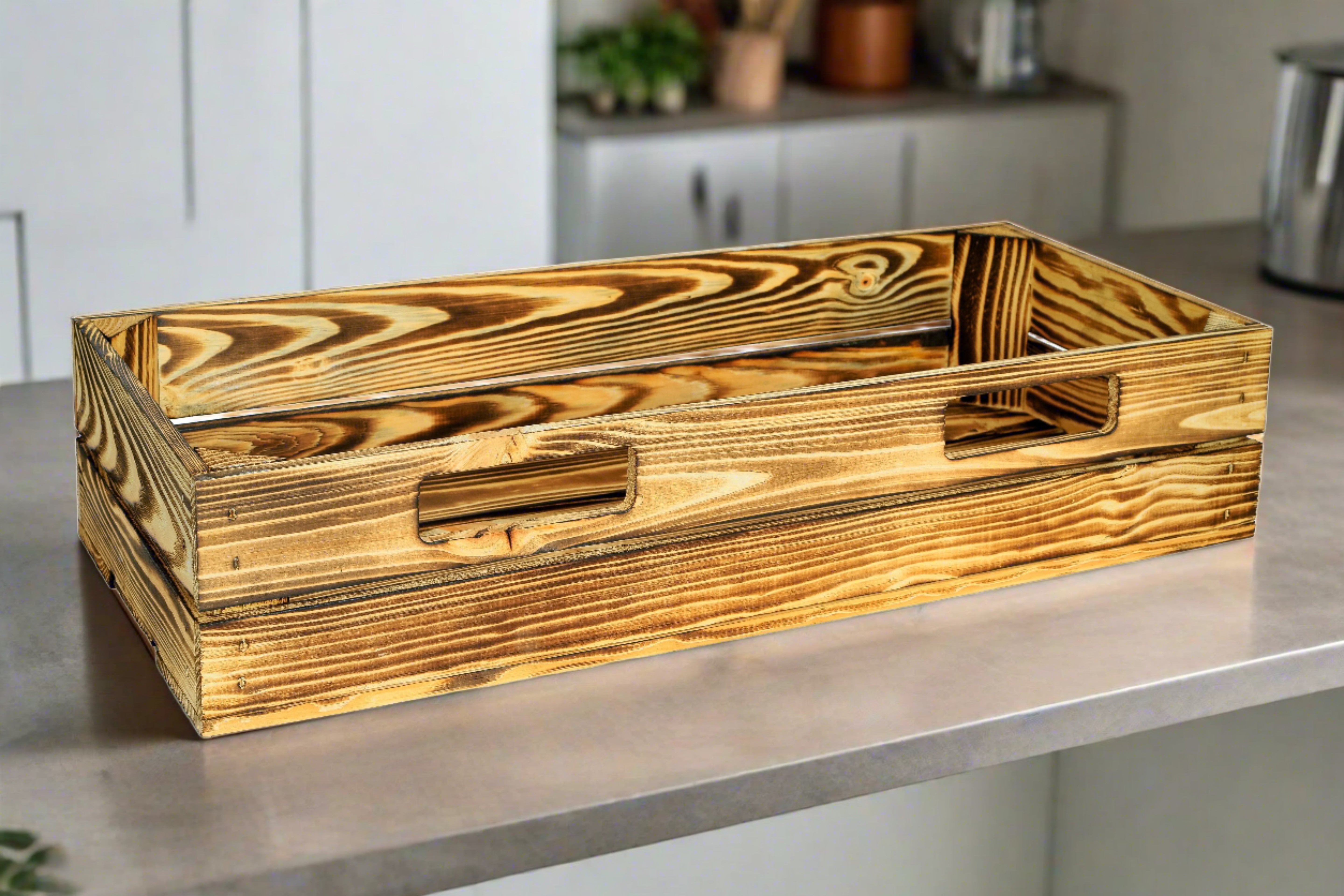 Neue geflammte Schublade 66x29x13cm / Holzkiste mit Griff / Aufbewahrungskiste- HolzRepublik
