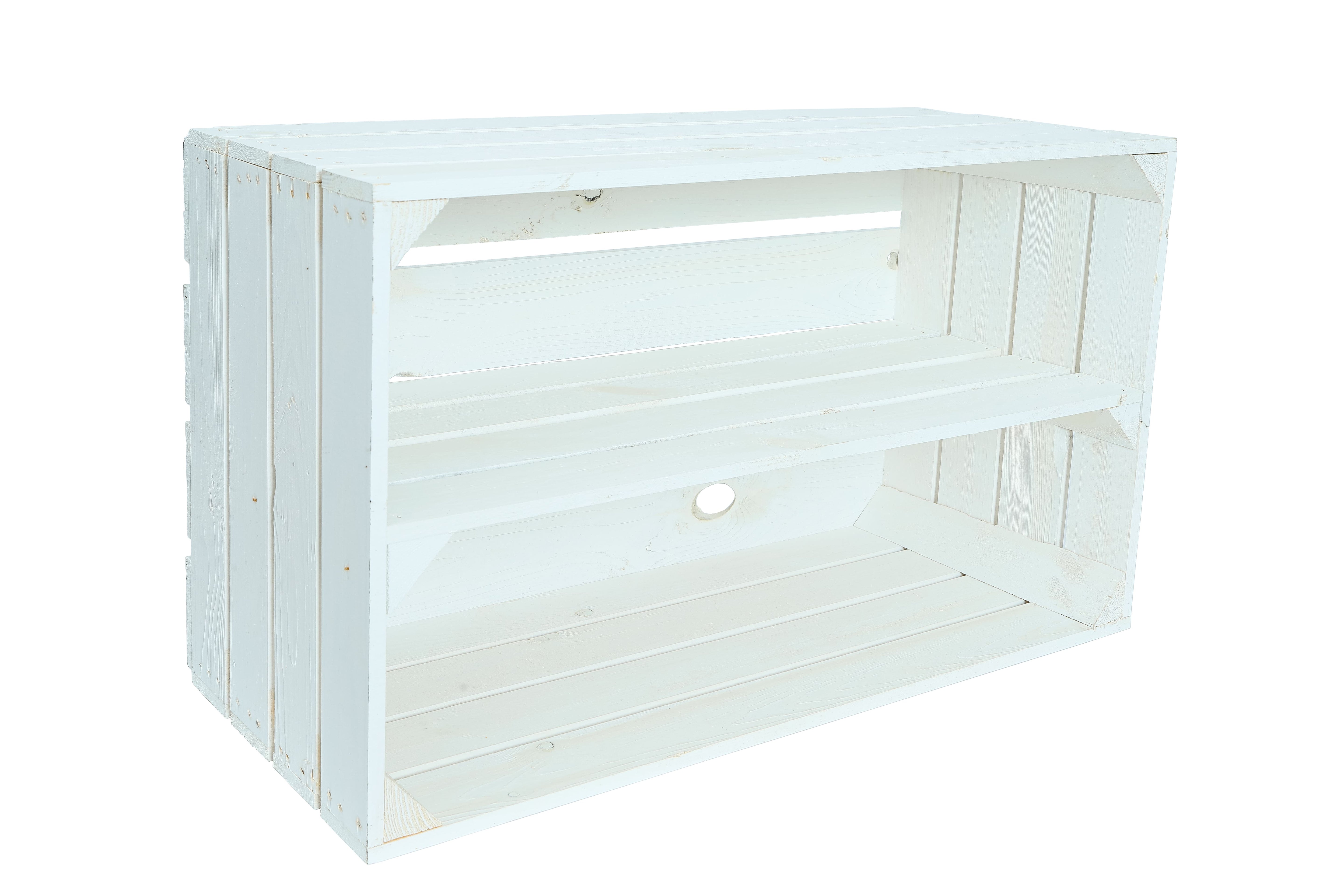 Neue Holzkiste SchuhBreit Weiß  68x40,5x31cm / mit Mittelbrett / Großes Schuhregal aus Holz- HolzRepublik