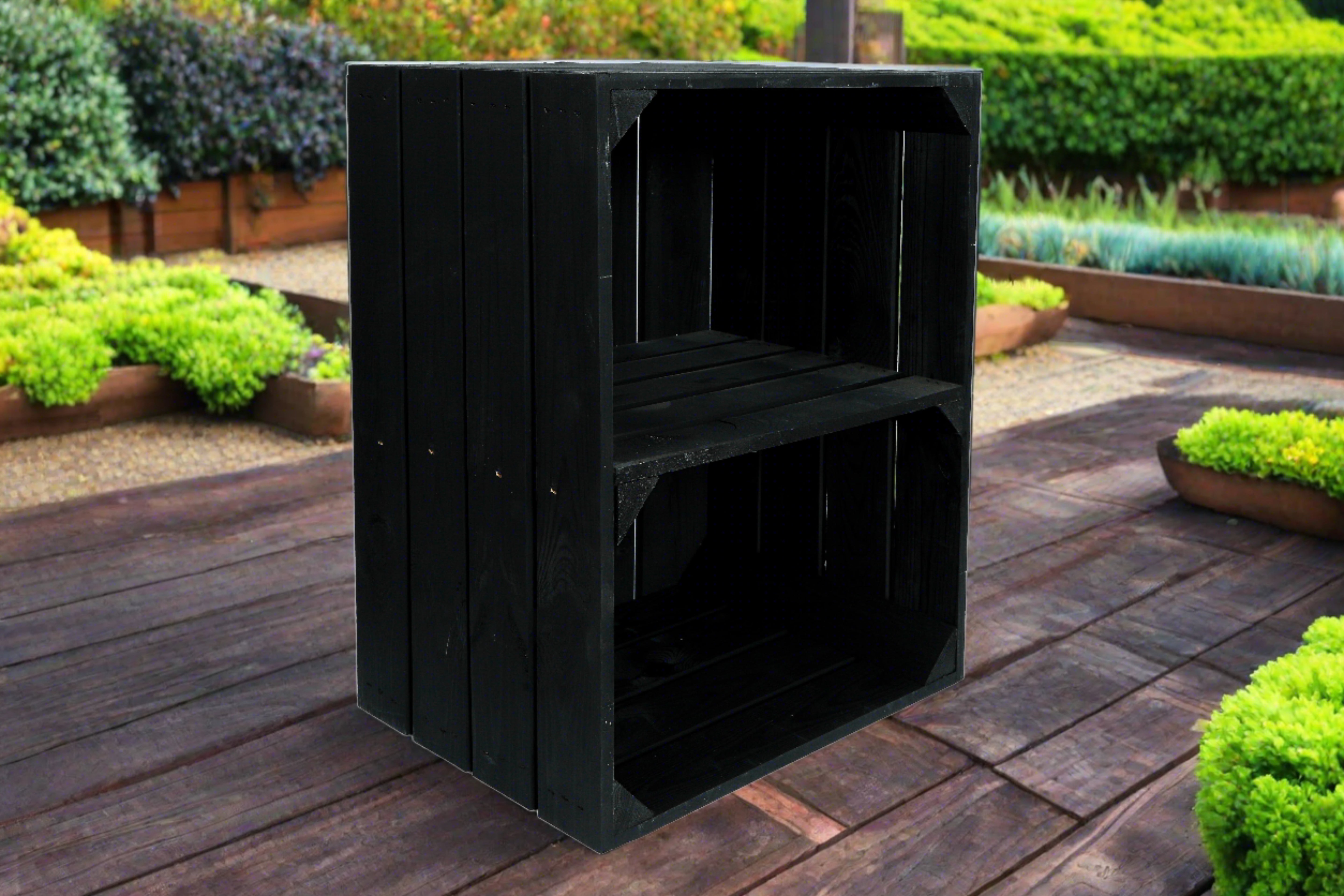 Neue Holzkiste Schuh Quer 50x40x29 cm - schwarz- HolzRepublik