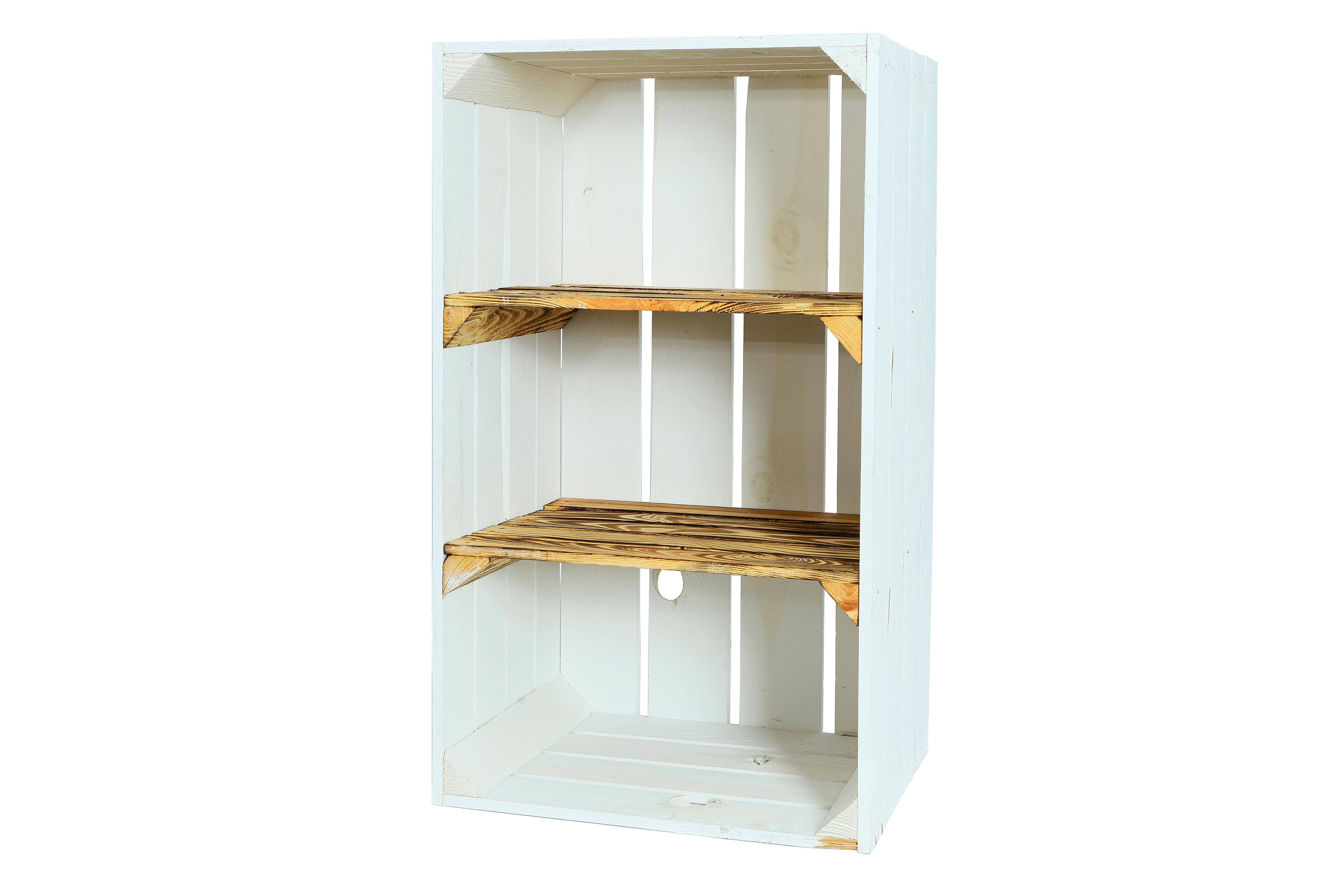 Neue Holzkiste SchuhSchmal 68x40x31cm - weiß/geflammt- HolzRepublik