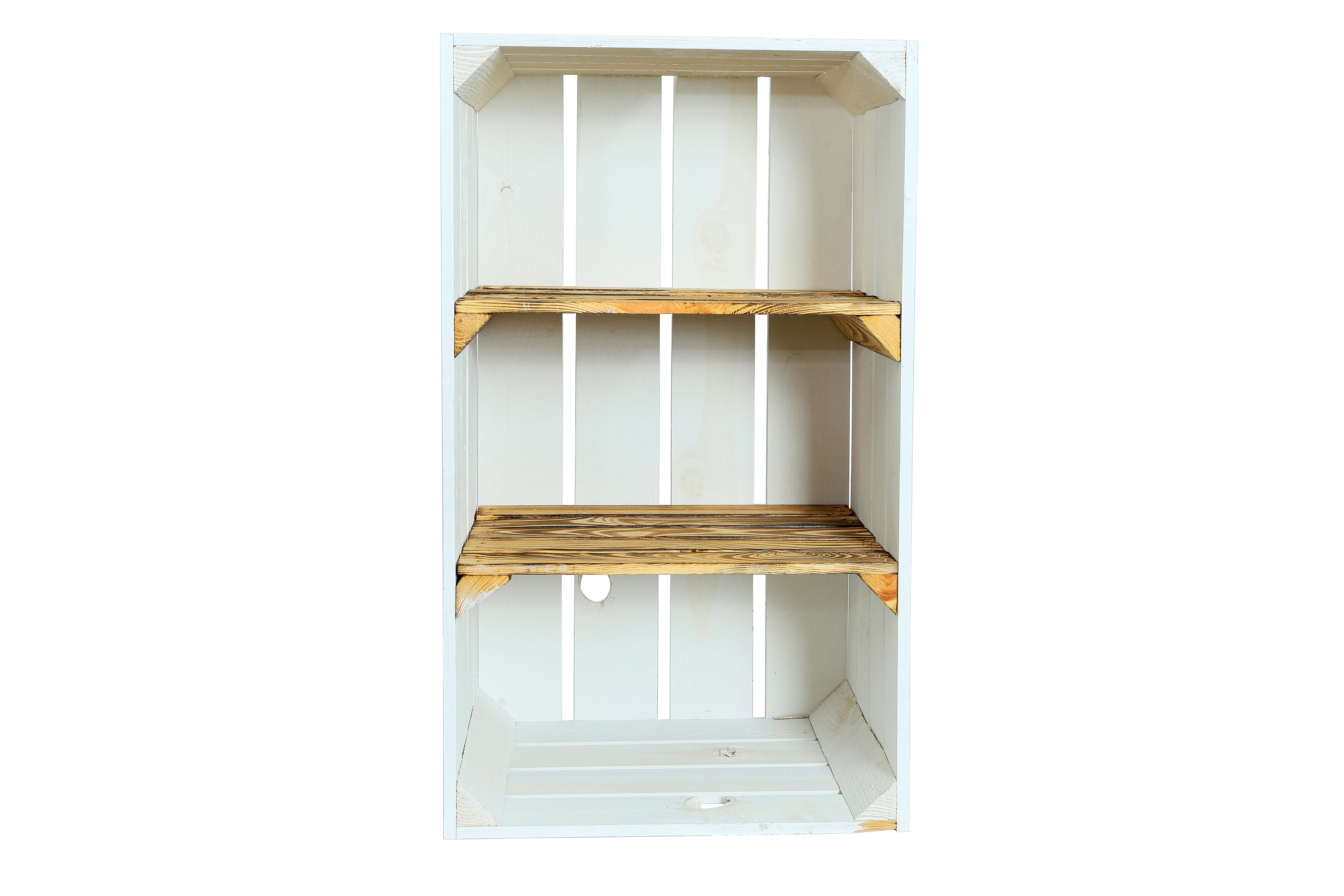 Neue Holzkiste SchuhSchmal 68x40x31cm - weiß/geflammt- HolzRepublik