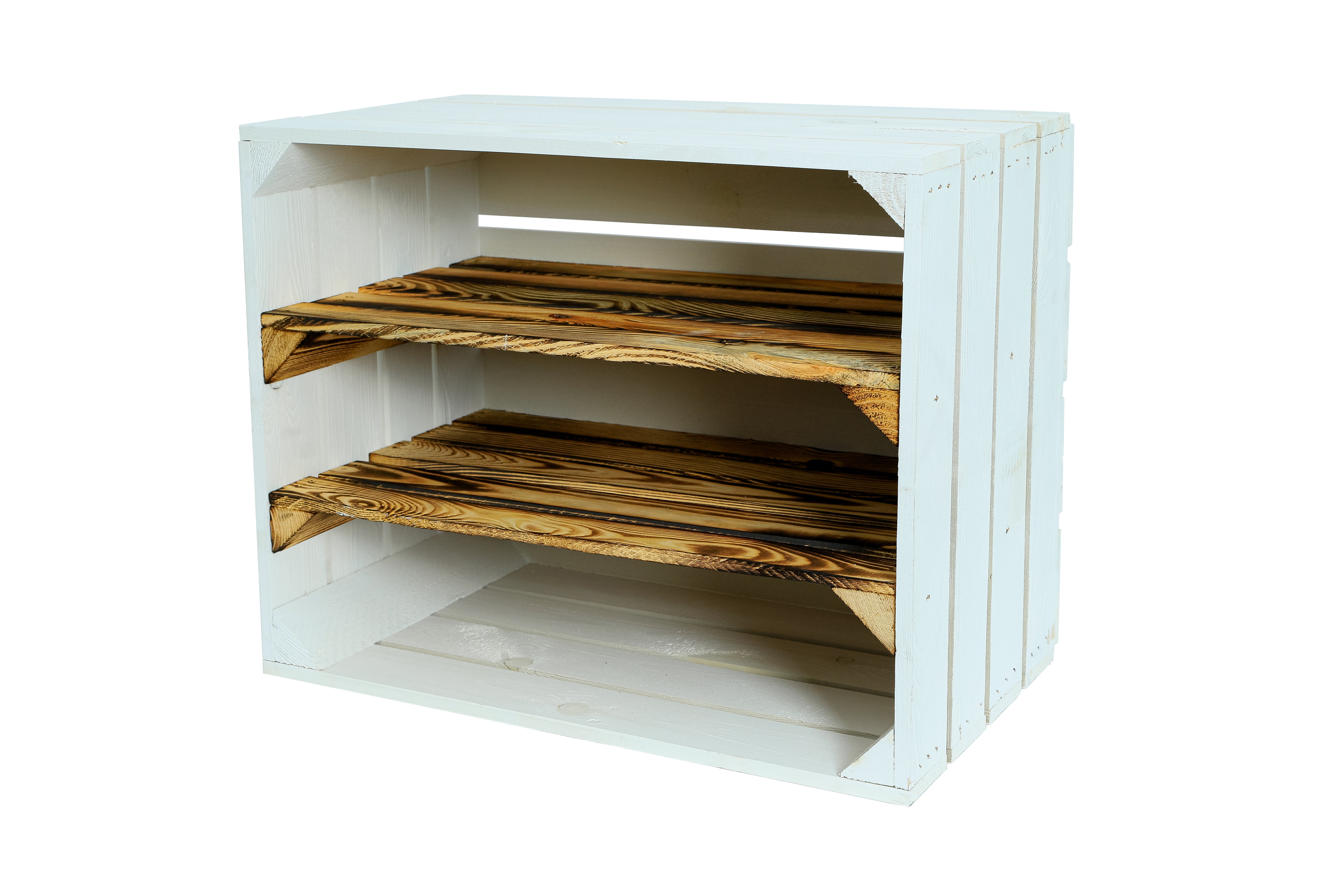 Neue Holzkiste Schuh2Lang 50x40x29 cm - weiß/geflammt- HolzRepublik