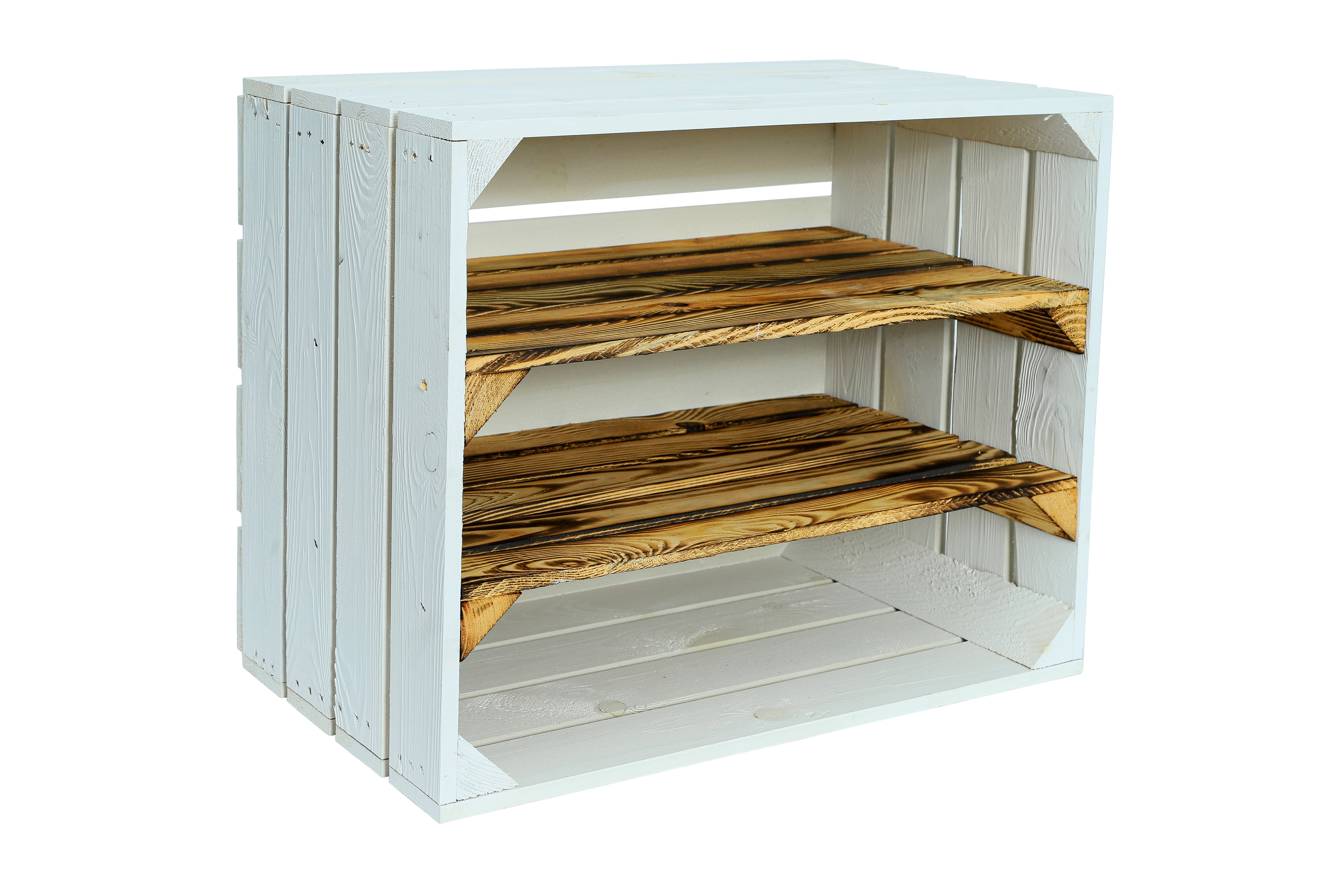 Neue Holzkiste Schuh2Lang 50x40x29 cm - weiß/geflammt- HolzRepublik