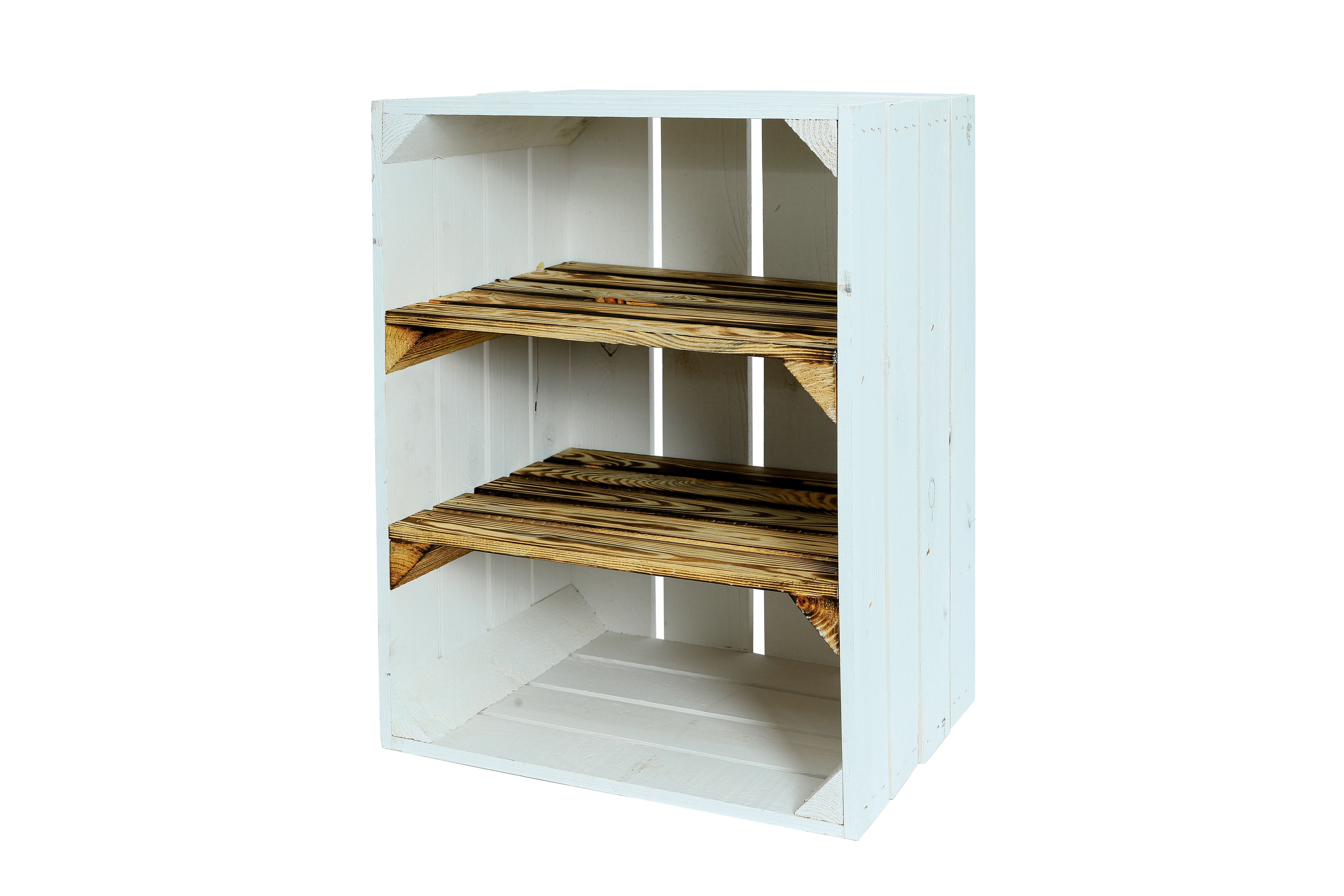 Neue Holzkiste Schuh2Quer 50x40x29 cm - weiß/geflammt- HolzRepublik