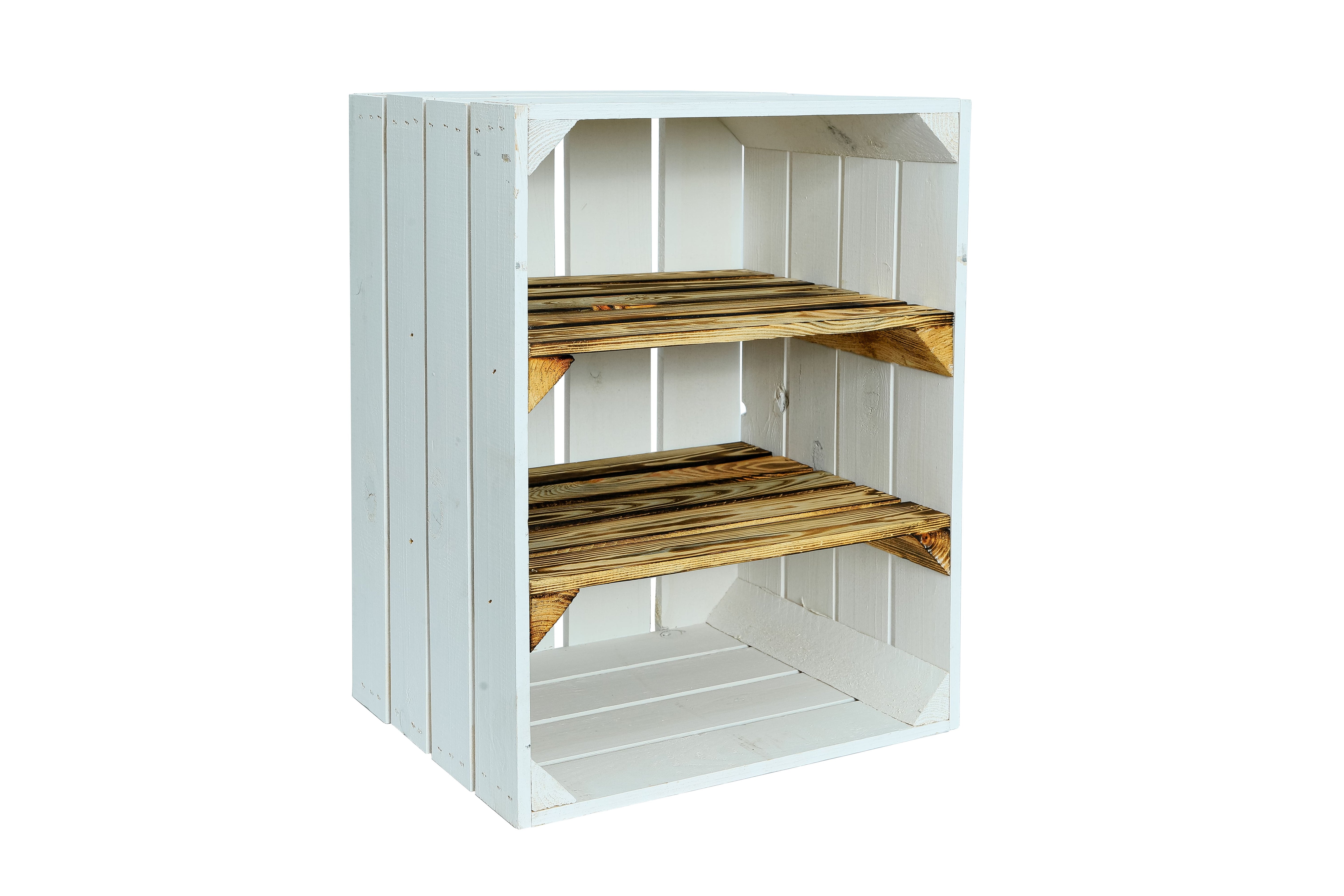 Neue Holzkiste Schuh2Quer 50x40x29 cm - weiß/geflammt- HolzRepublik