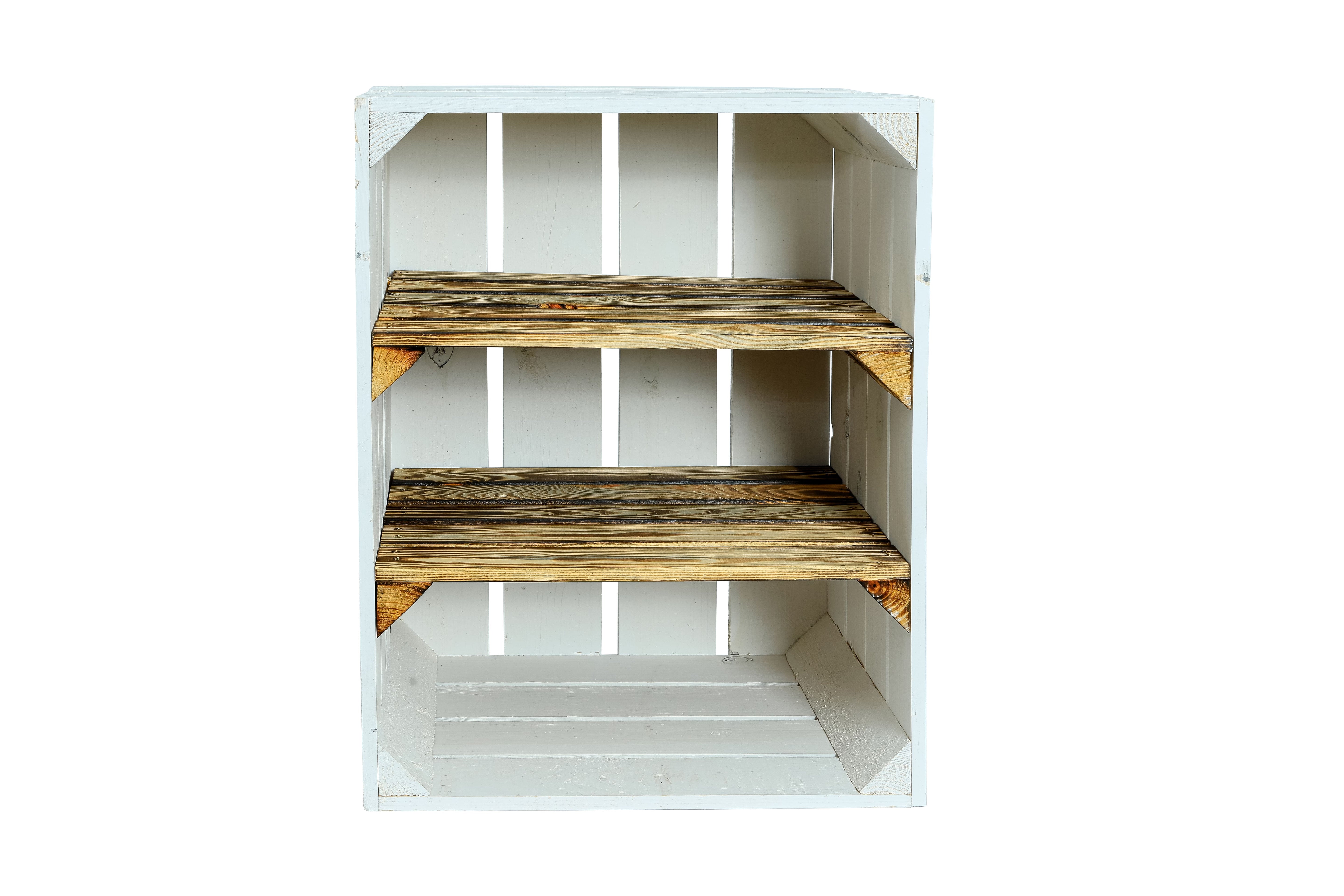 Neue Holzkiste Schuh2Quer 50x40x29 cm - weiß/geflammt- HolzRepublik