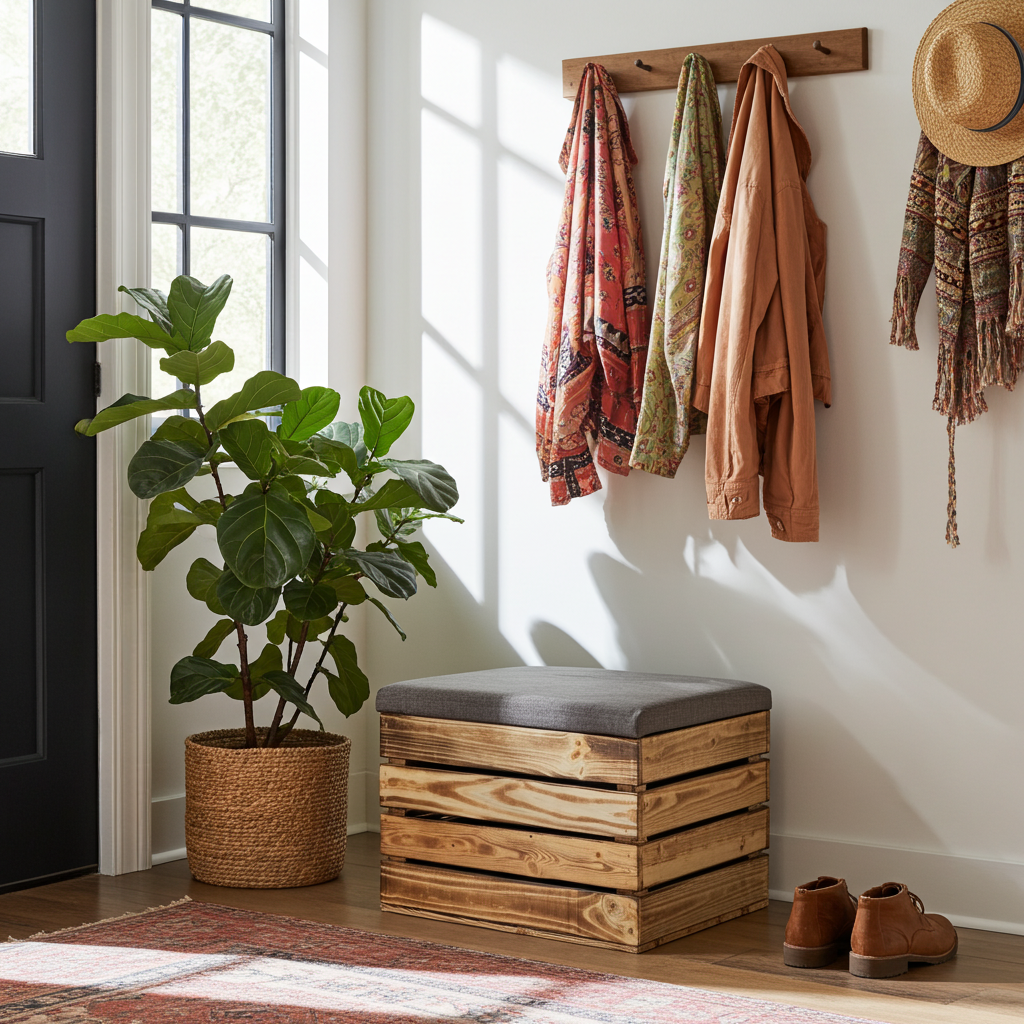 Sitztruhe Mira geflammt 48x35x34cm - Truhe mit Sitzkissen / Sitzpolster / Holzkiste mit Deckel / Aufbewahrungskiste