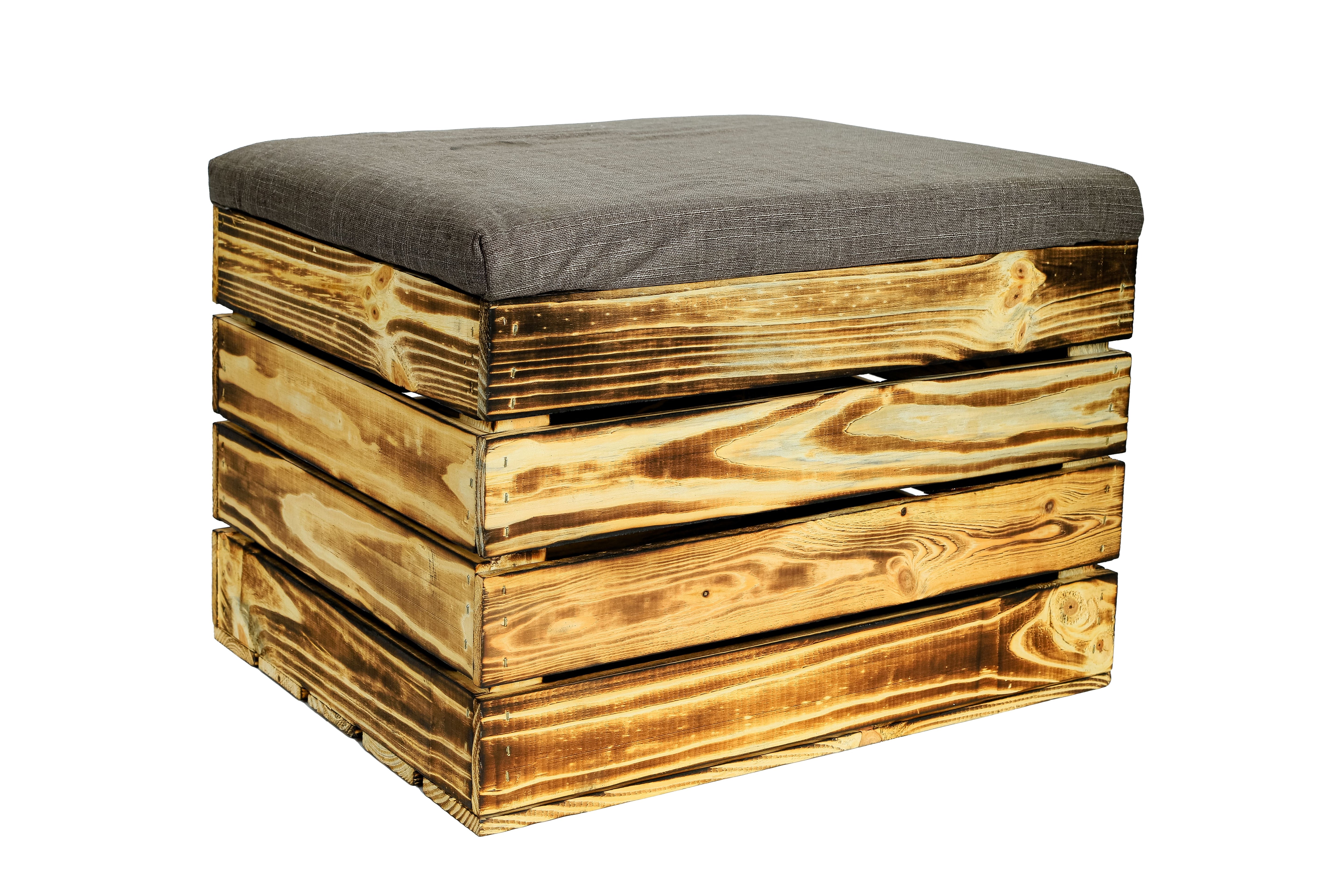 Sitztruhe Mira geflammt 48x35x34cm - Truhe mit Sitzkissen / Sitzpolster / Holzkiste mit Deckel / Aufbewahrungskiste- HolzRepublik