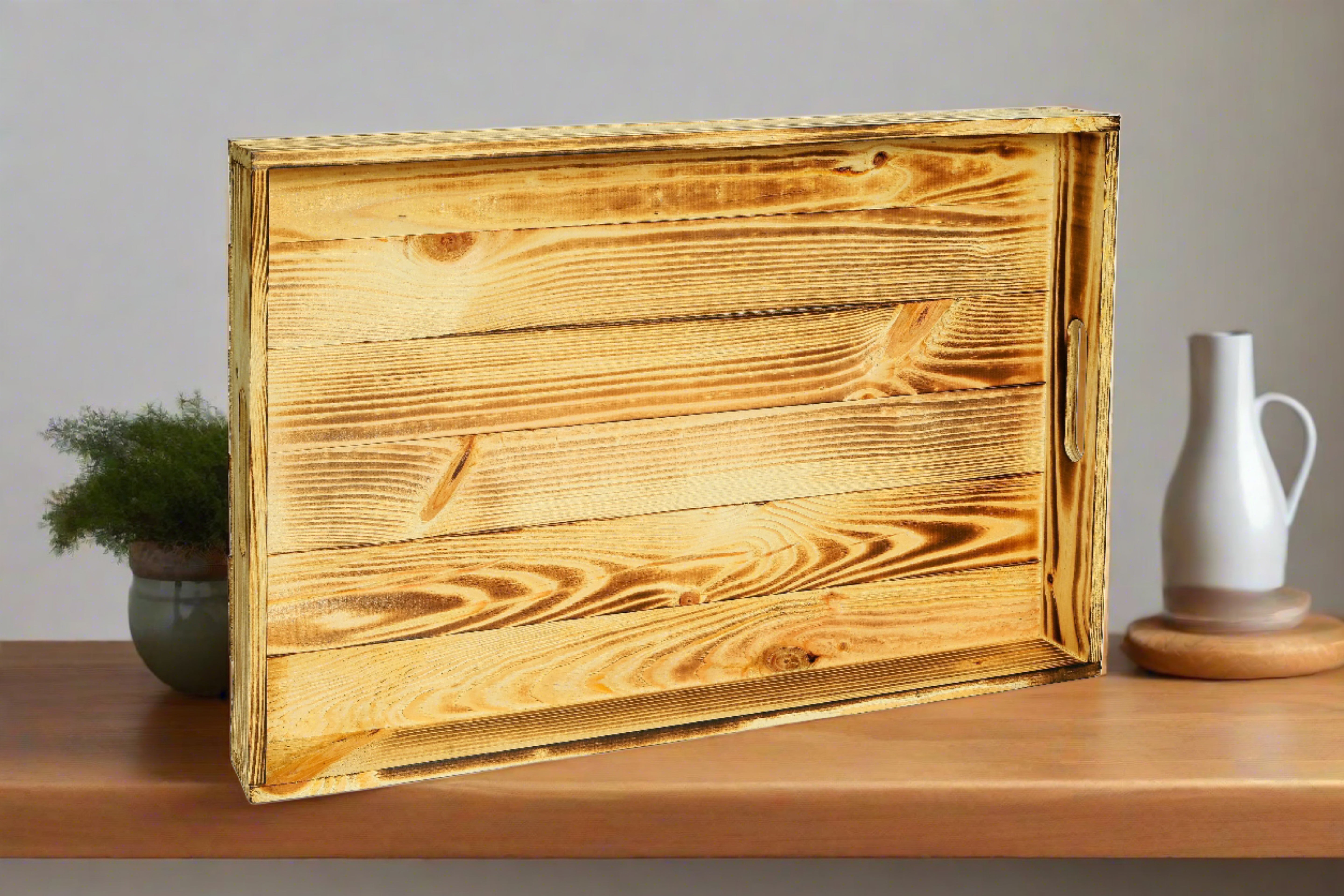 Holztablett / Frühstückstablett / Serviertablett 60x40x8cm - geflammt- HolzRepublik