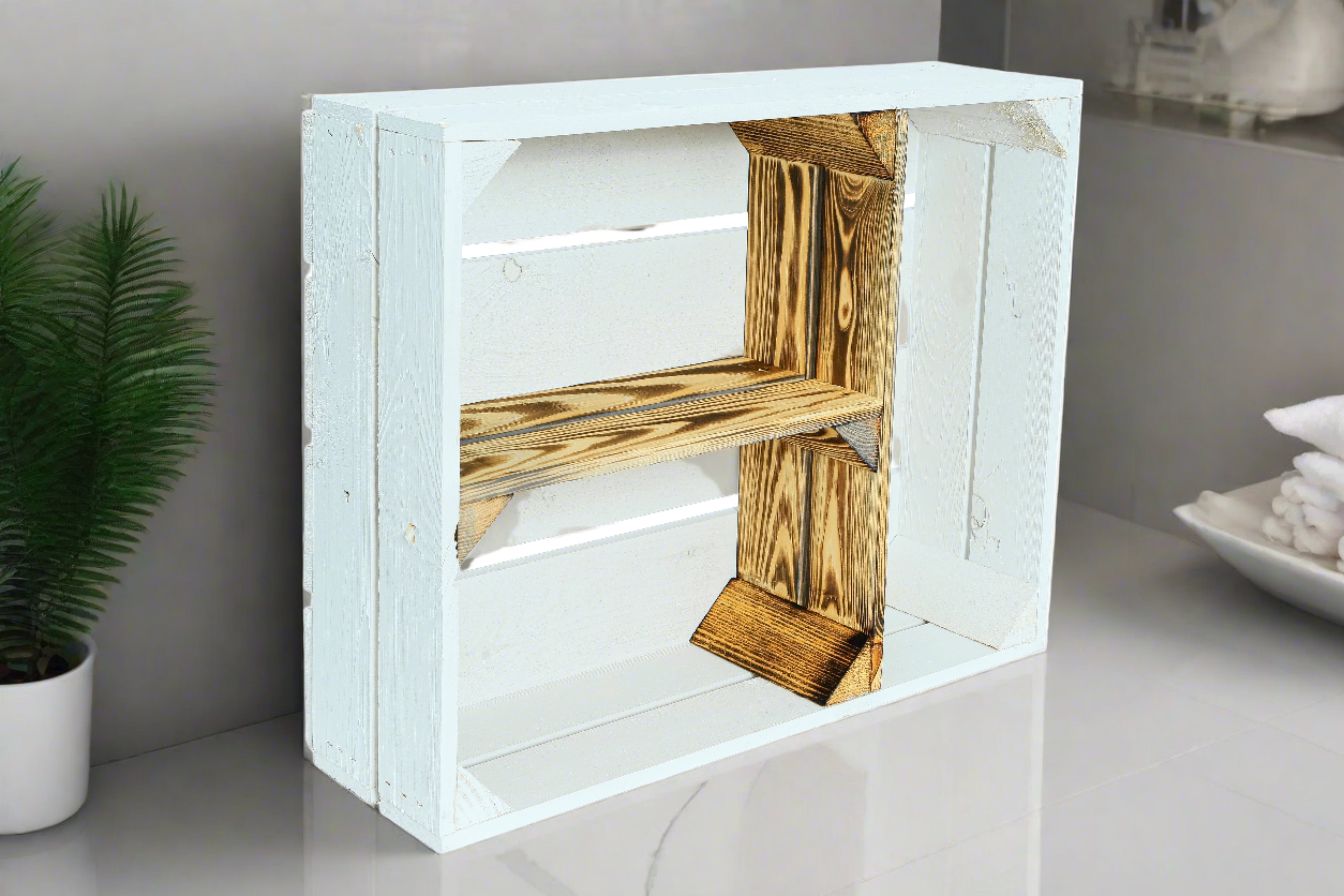 Neue Holzkiste Traute Weiß-Geflammt 50x40x16 cm / Holzregal / Küchenregal / Gewürzregal /Badezimmerregal- HolzRepublik