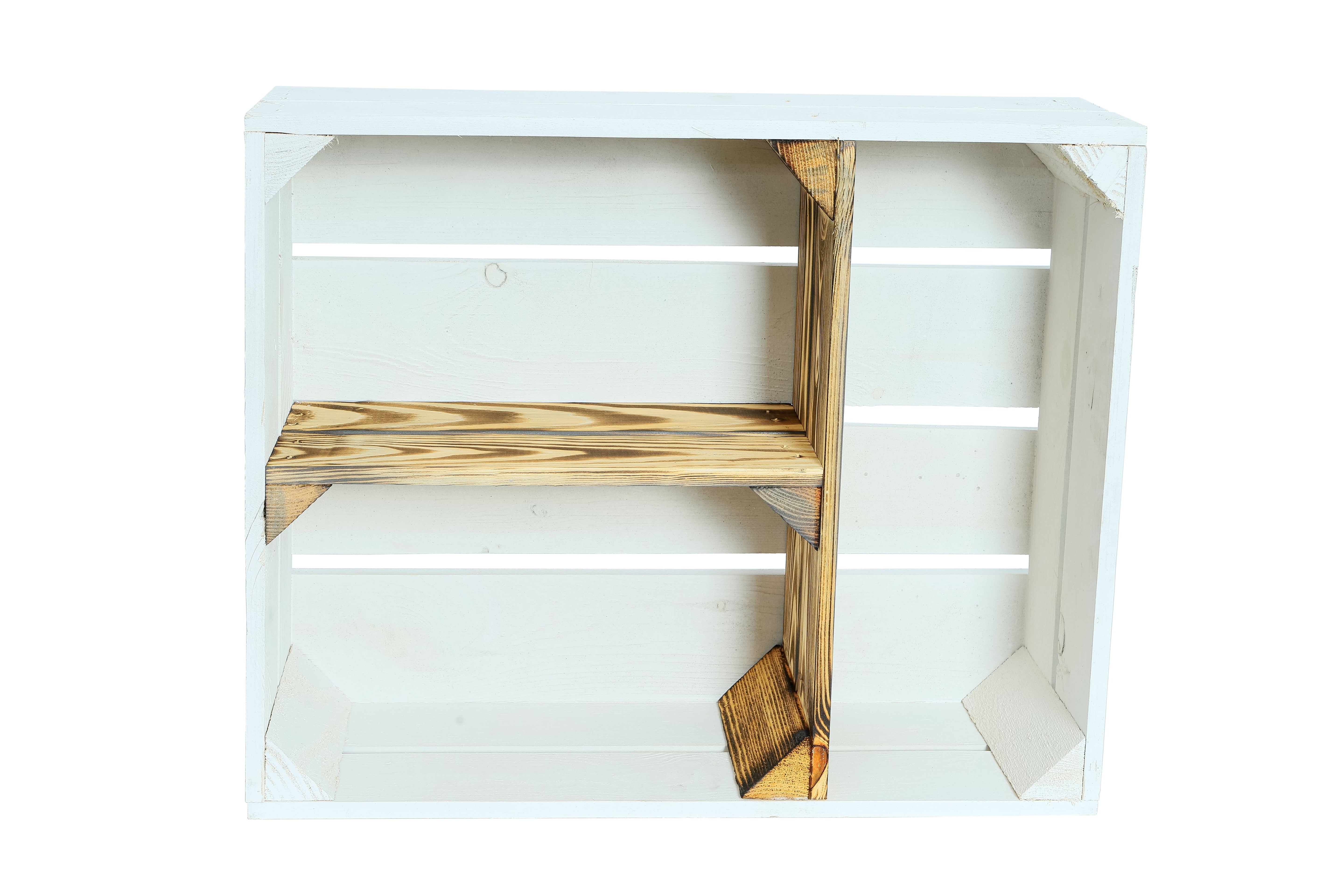 Neue Holzkiste Traute Weiß-Geflammt 50x40x16 cm / Holzregal / Küchenregal / Gewürzregal /Badezimmerregal- HolzRepublik