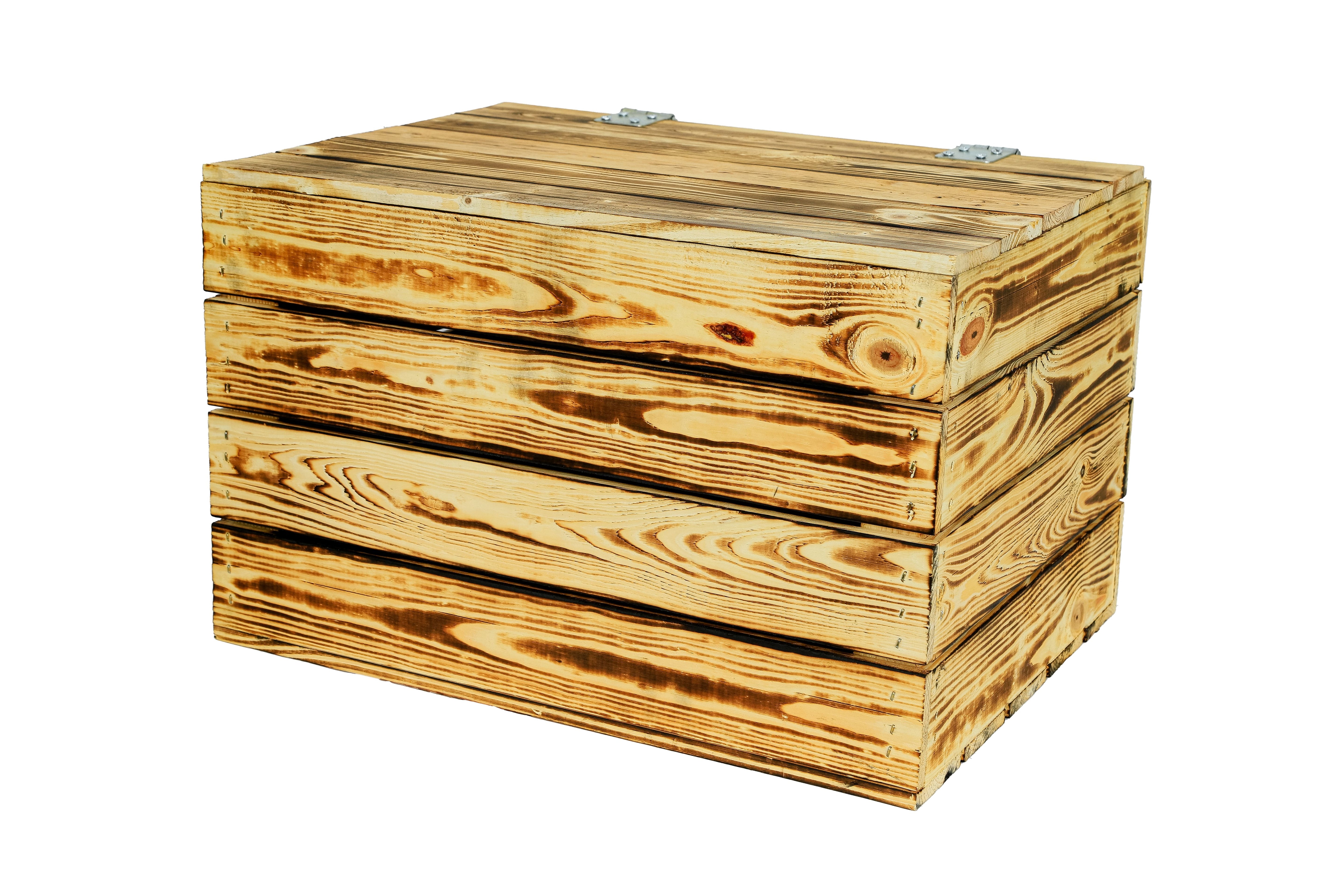 Neue Holztruhe geflammt 48x36x30cm - Truhe aus Holz / Holzkiste mit Deckel / Aufbewahrungskiste- HolzRepublik