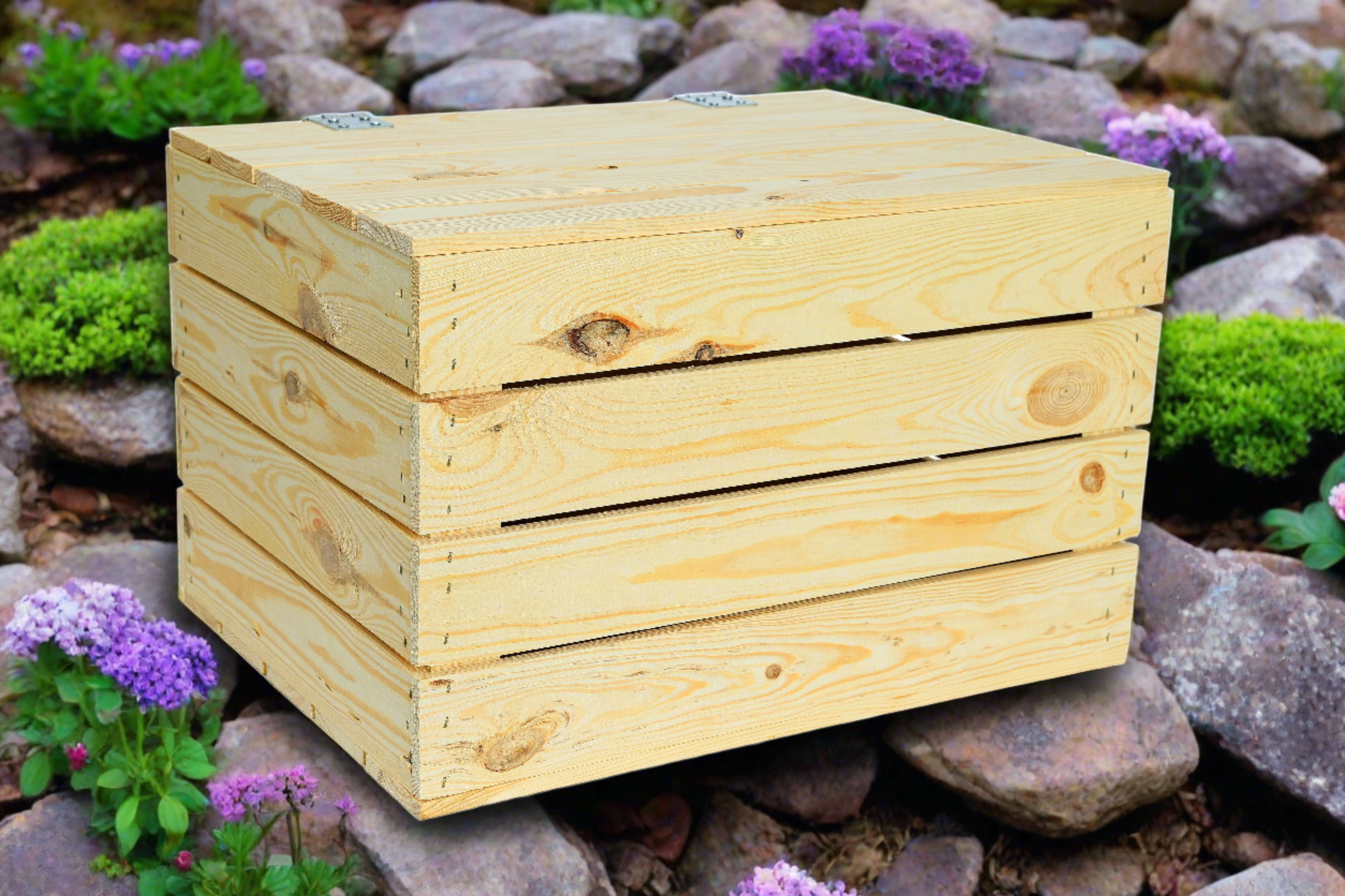 Neue Holztruhe natur 48x36x30cm -  Truhe aus Holz / Holzkiste mit Deckel / Aufbewahrungskiste- HolzRepublik