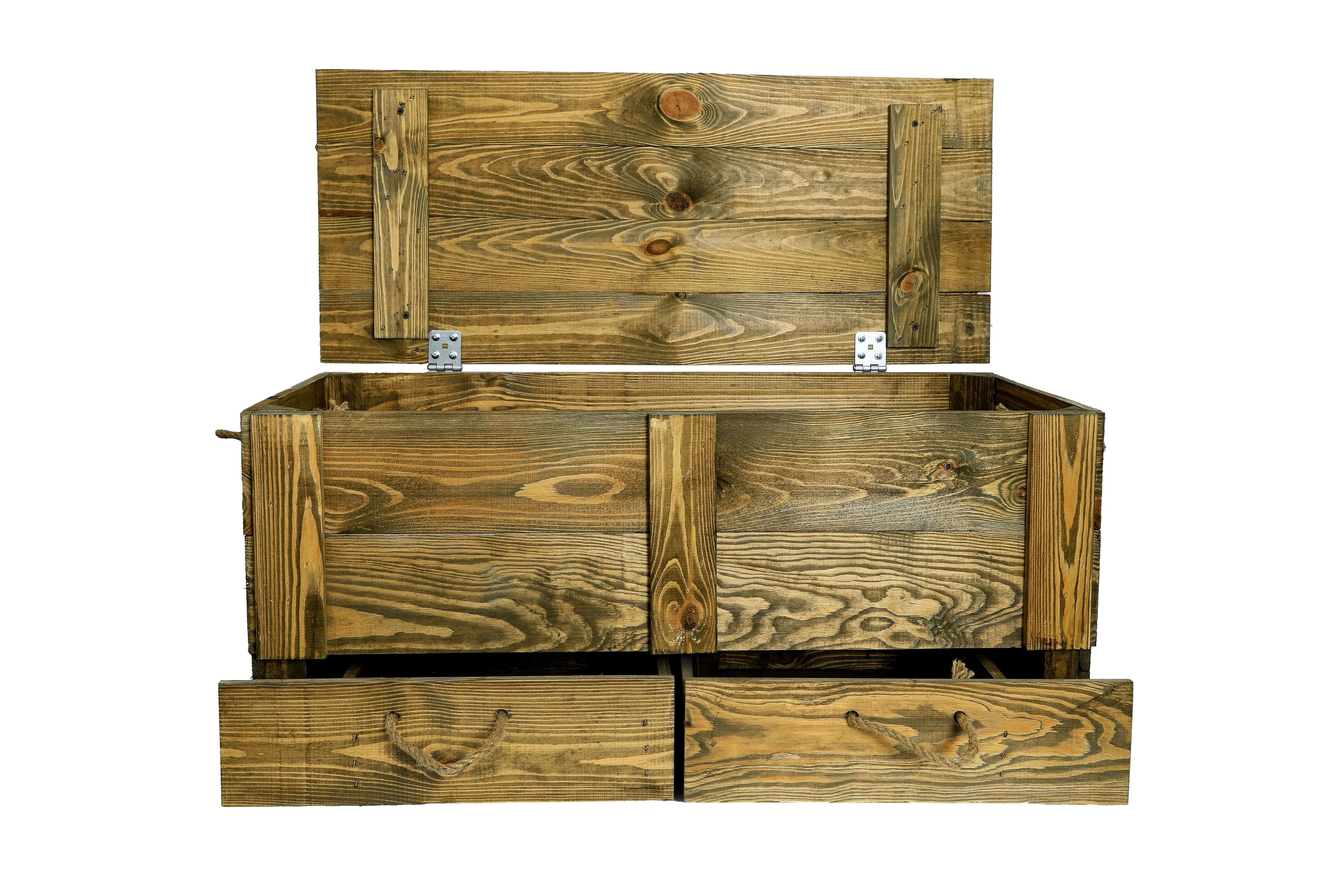 Neue Holztruhe mit 2 Schubladen 85,5x42x43,5cm - große Truhe braun / Dekotruhe / Couchtisch- HolzRepublik