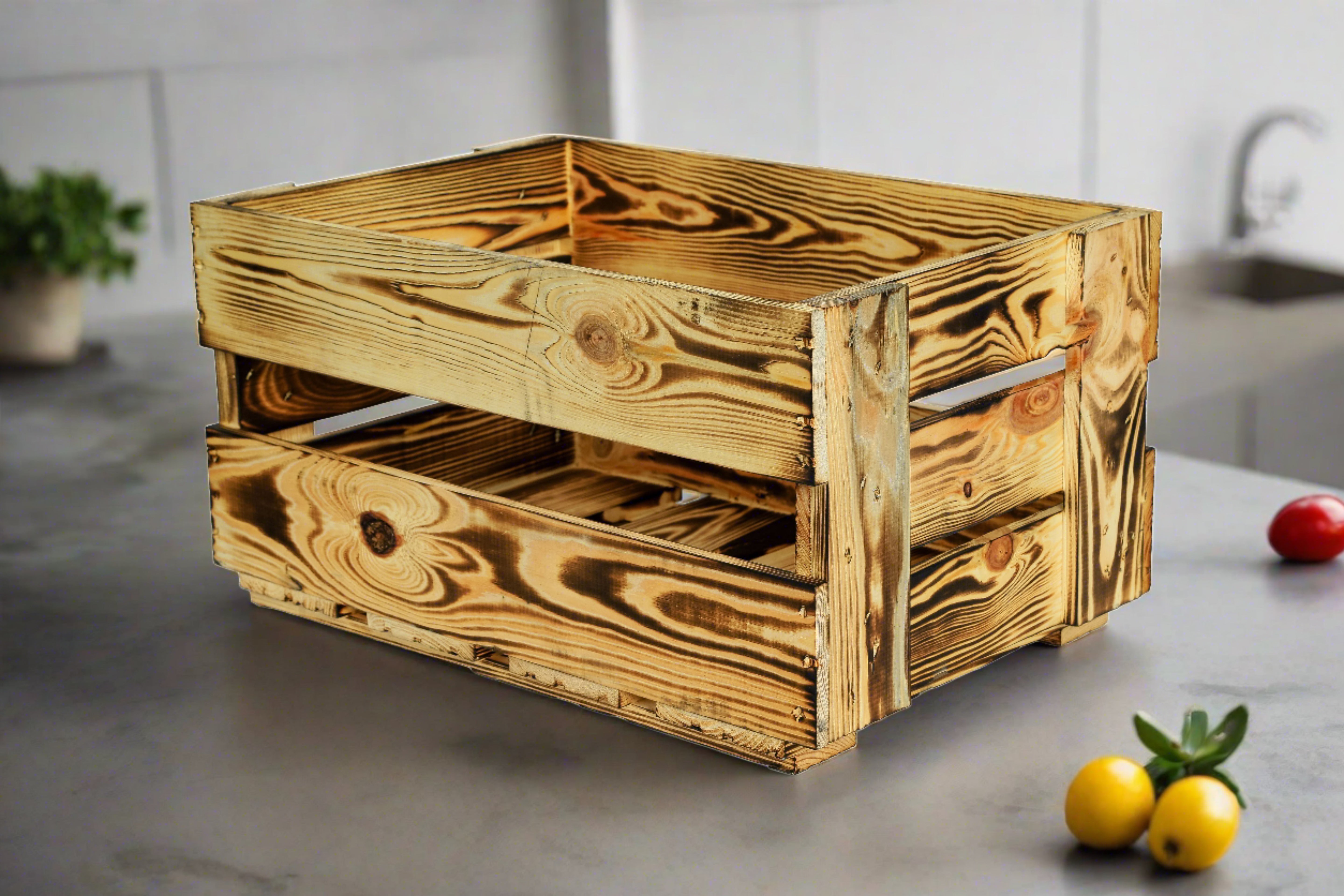 Neue Weinkiste 46x30,5x24 cm - geflammt- HolzRepublik