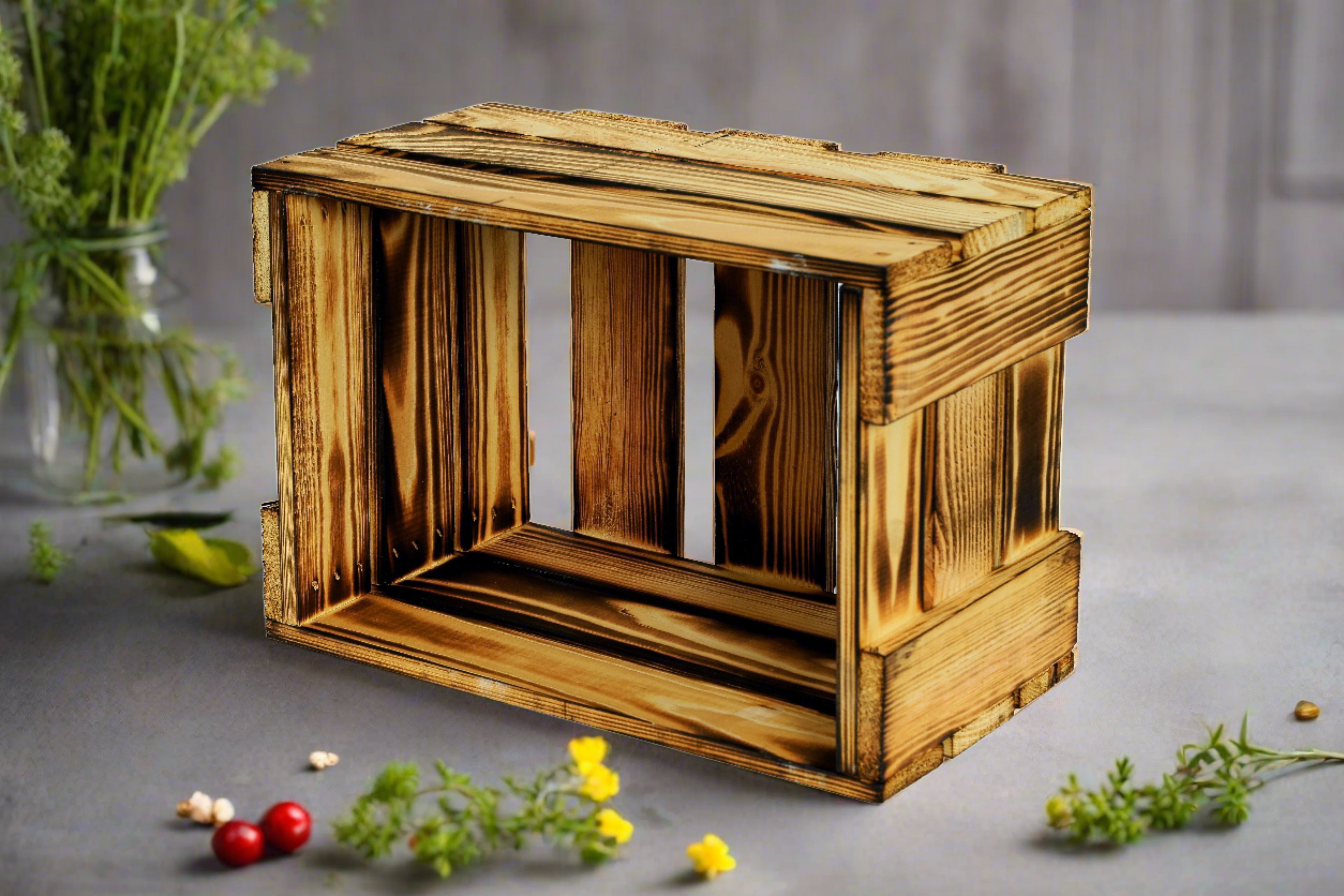 Neue kleine Weinkiste 34x23x19cm - geflammt- HolzRepublik