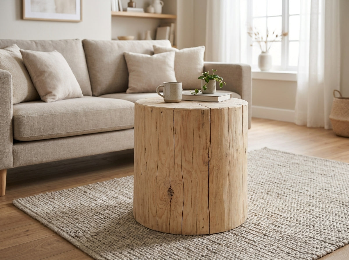 Nachttisch Baumstamm „Standard“ – massiver Holzstamm aus Naturholz / Hocker & Holzblock als Beistelltisch / Handgefertigtes Massivholz-Möbelstück