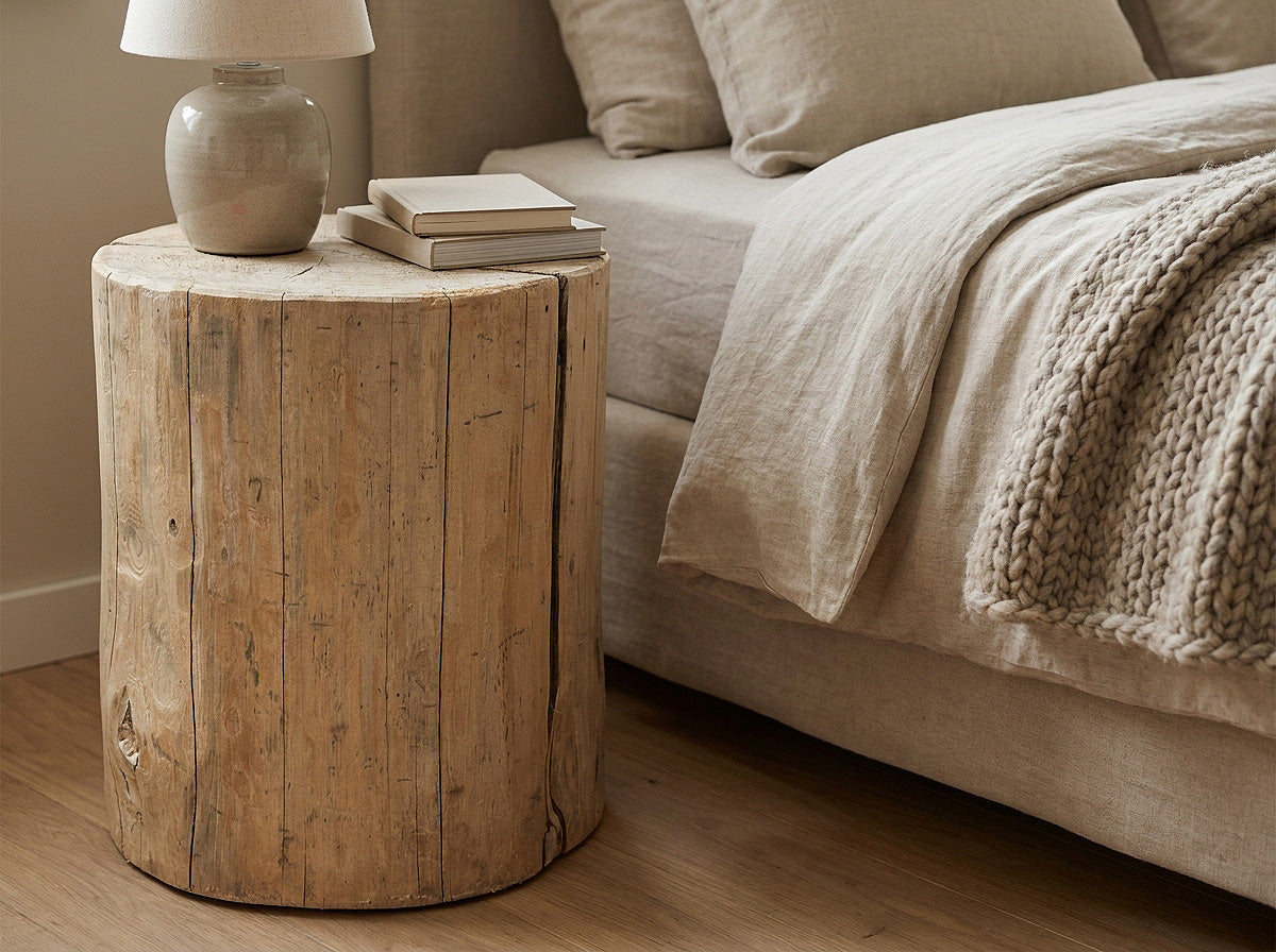 Nachttisch Baumstamm „Standard“ – massiver Holzstamm aus Naturholz / Hocker & Holzblock als Beistelltisch / Handgefertigtes Massivholz-Möbelstück