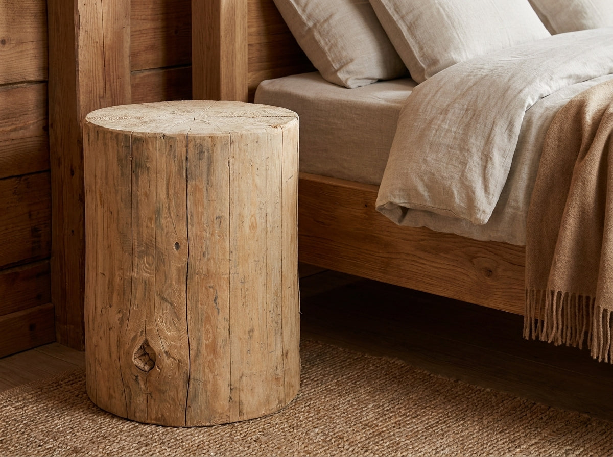 Nachttisch Baumstamm „Standard“ – massiver Holzstamm aus Naturholz / Hocker & Holzblock als Beistelltisch / Handgefertigtes Massivholz-Möbelstück