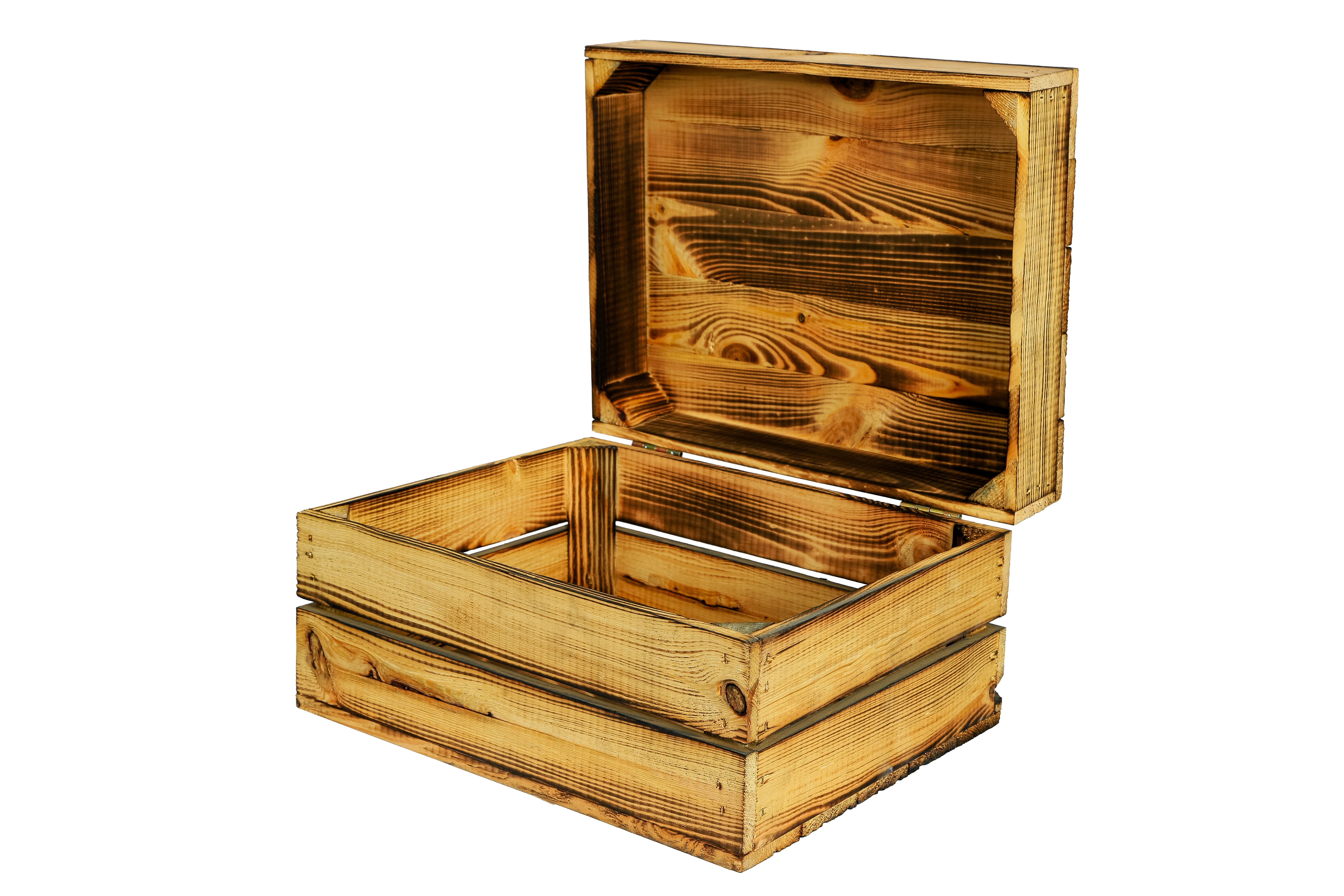 Truhe / Holztruhe Assos geflammt in verschiedenen Größen / Holzkiste mit Deckel / Aufbewahrungskiste- HolzRepublik