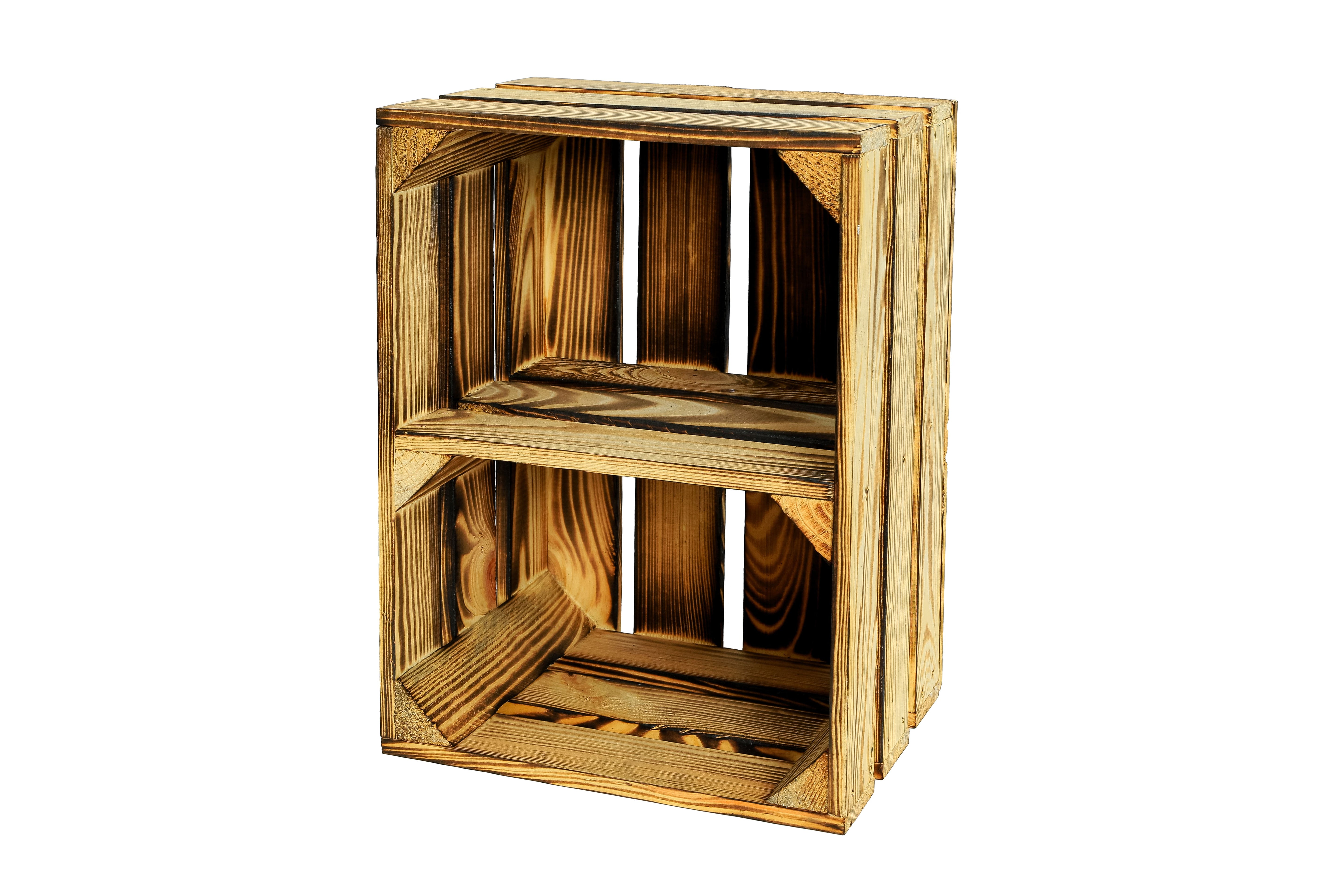 Neue kleine Holzkiste Bella Quer mit Mittelbrett 40x30x25 cm - geflammt / Dekokiste / Obstkiste / Schuhkiste- HolzRepublik