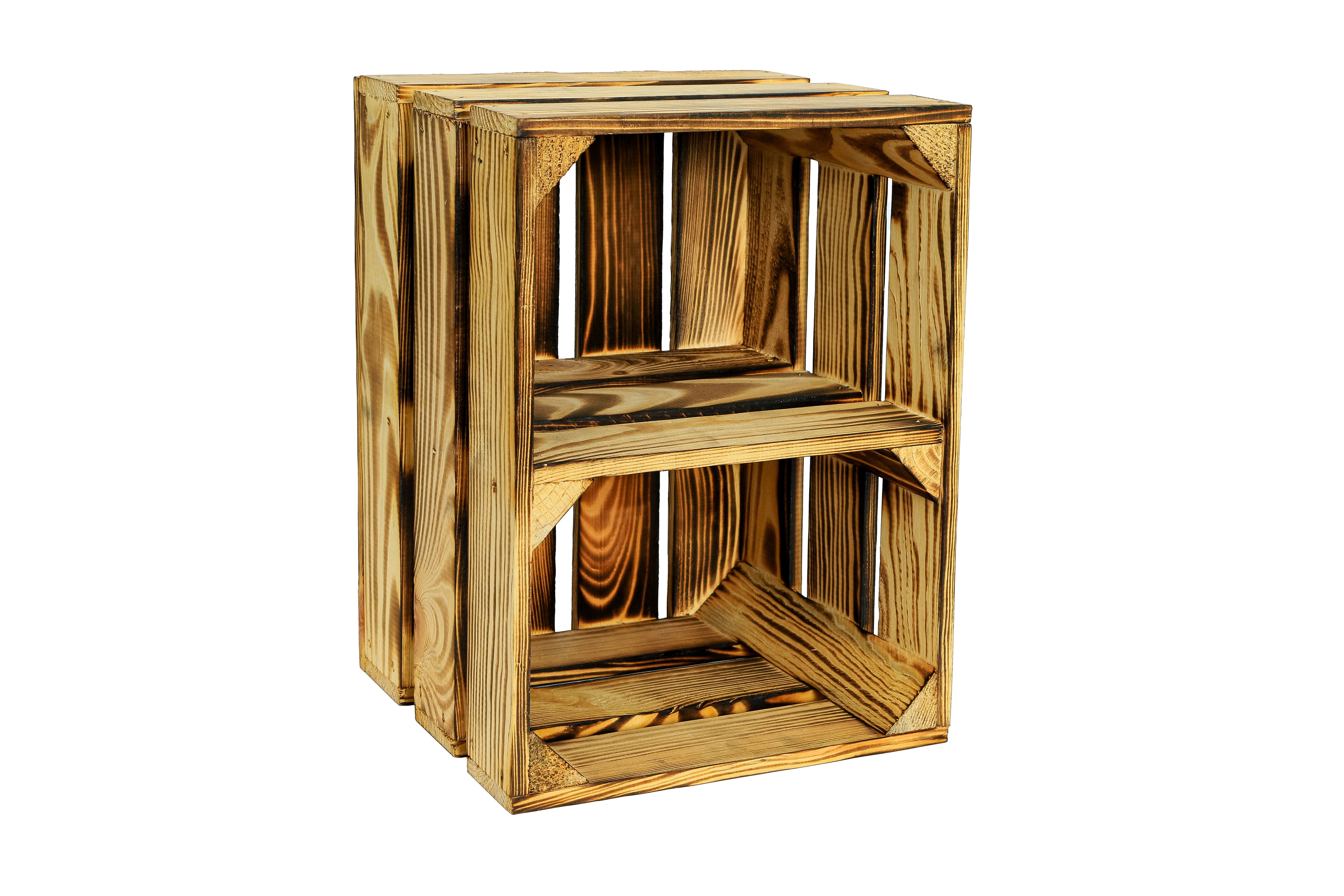 Neue kleine Holzkiste Bella Quer mit Mittelbrett 40x30x25 cm - geflammt / Dekokiste / Obstkiste / Schuhkiste- HolzRepublik