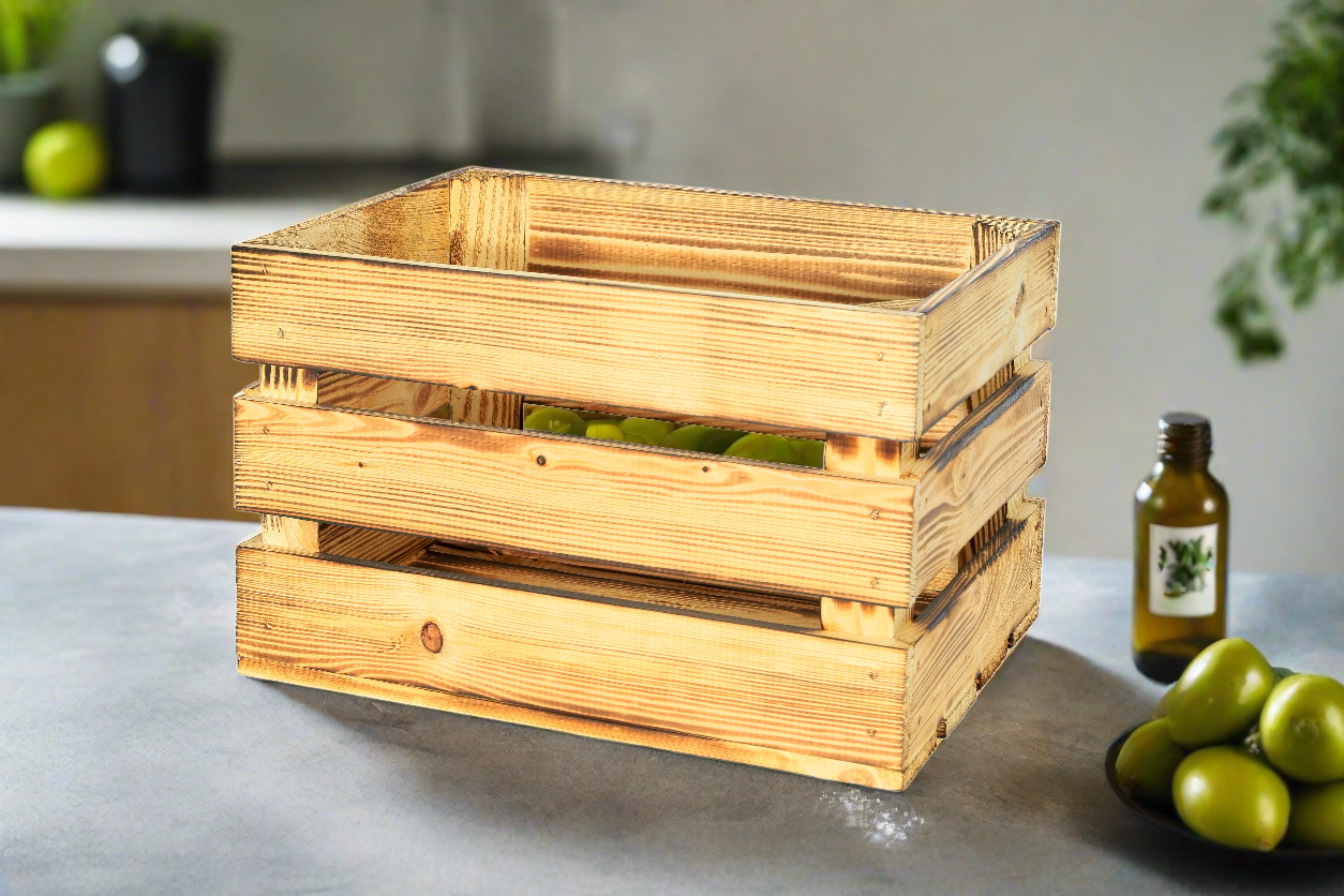 Neue kleine Holzkiste Bella Geflammt 40x30x25 cm / Dekokiste / Obstkiste / Aufbewahrungskiste- HolzRepublik