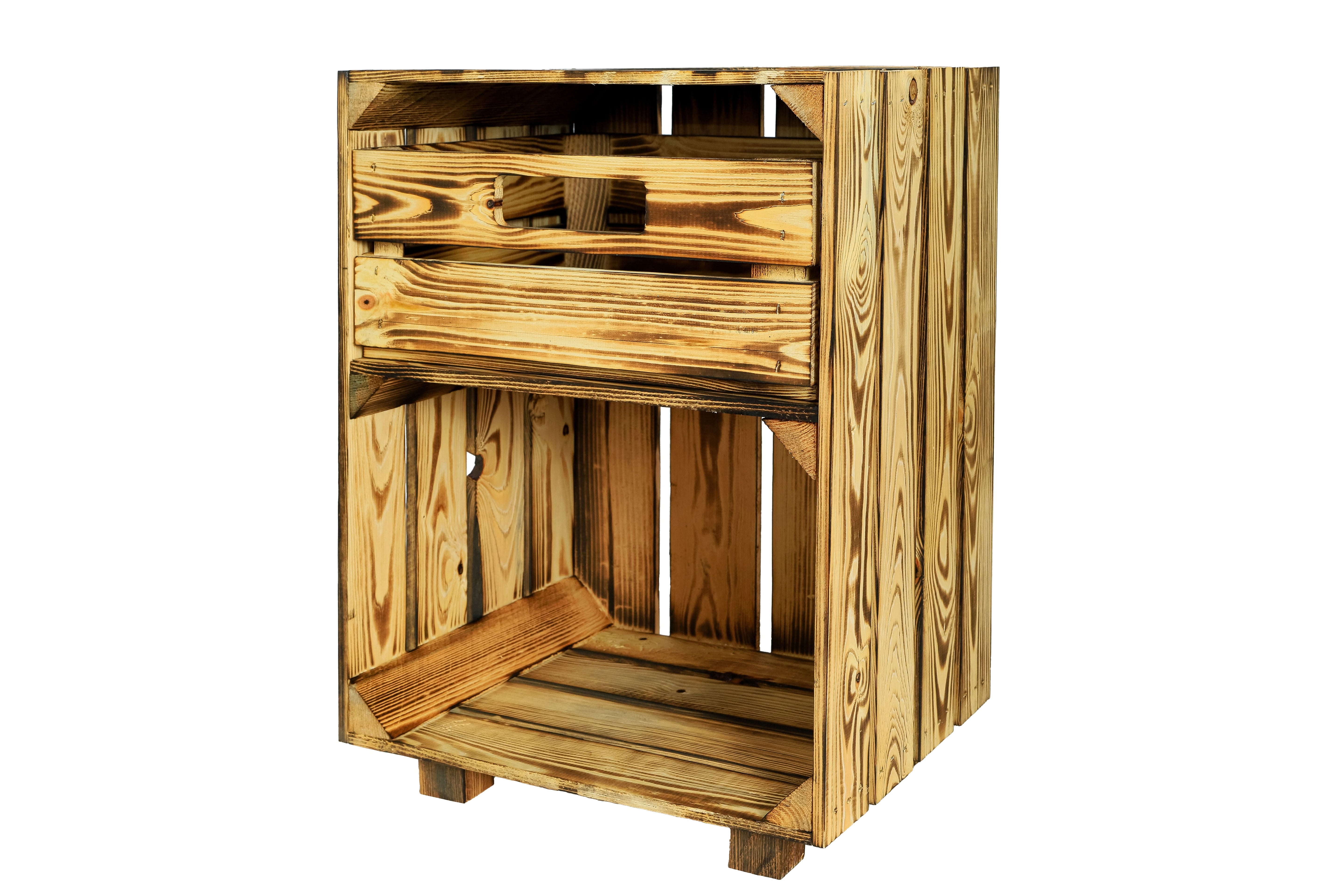 Neue Holzkiste BettyNachttisch+S 30x40x55cm - geflammt- HolzRepublik