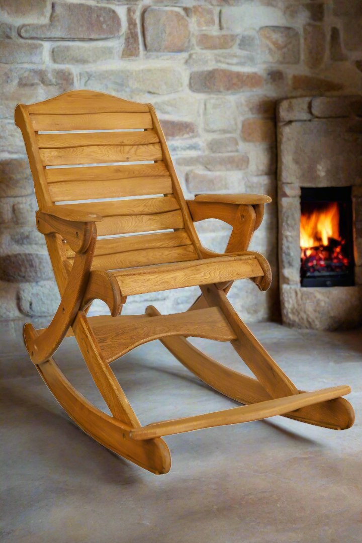 Schaukelstuhl aus massivem Eichenholz Braun / Massivholz / Wippstuhl aus Eiche- HolzRepublik