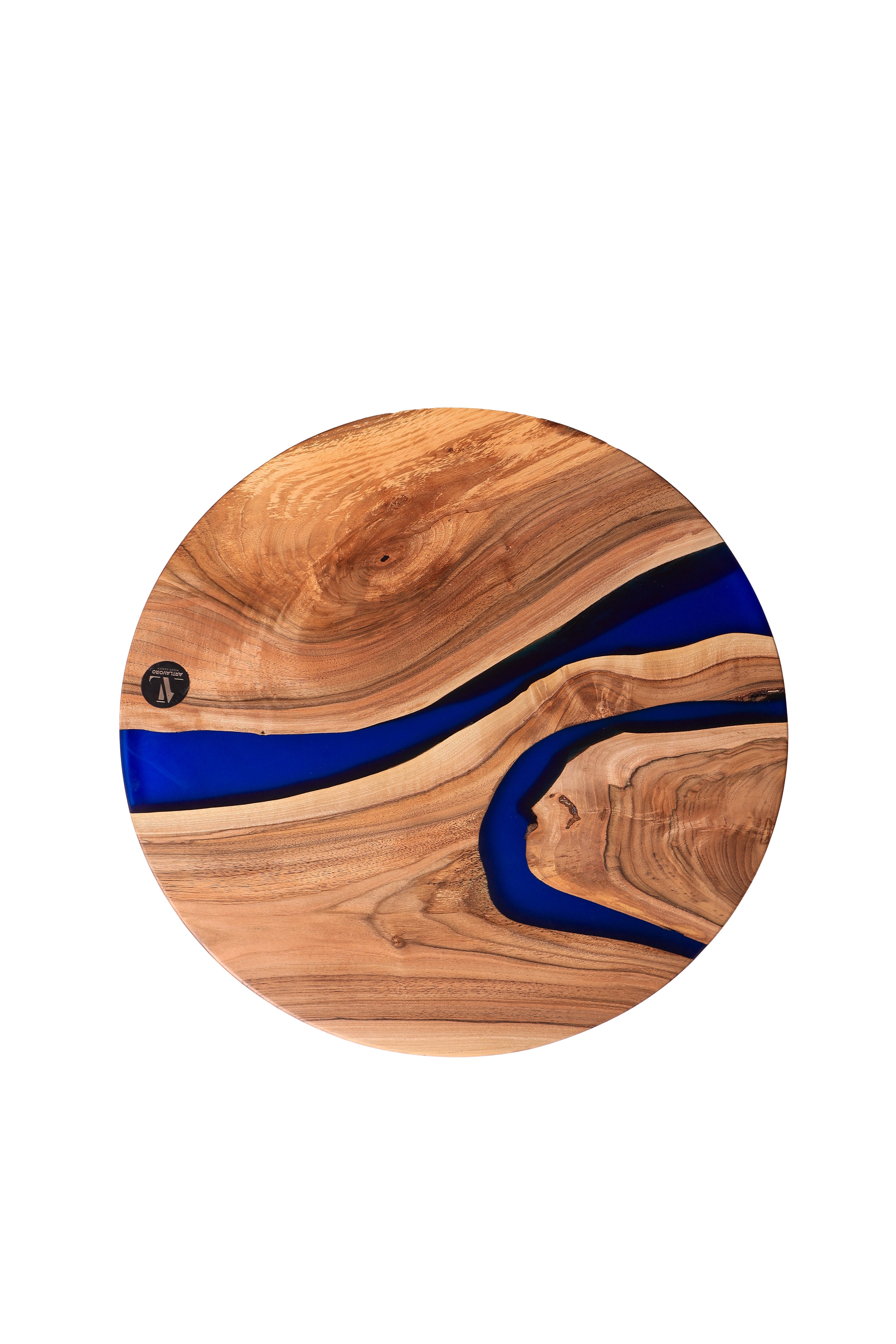Runde Couchtischplatte mit blauem Epoxidharz / Beistelltisch aus Massivholz / Design-Couchtisch / Unikat- HolzRepublik