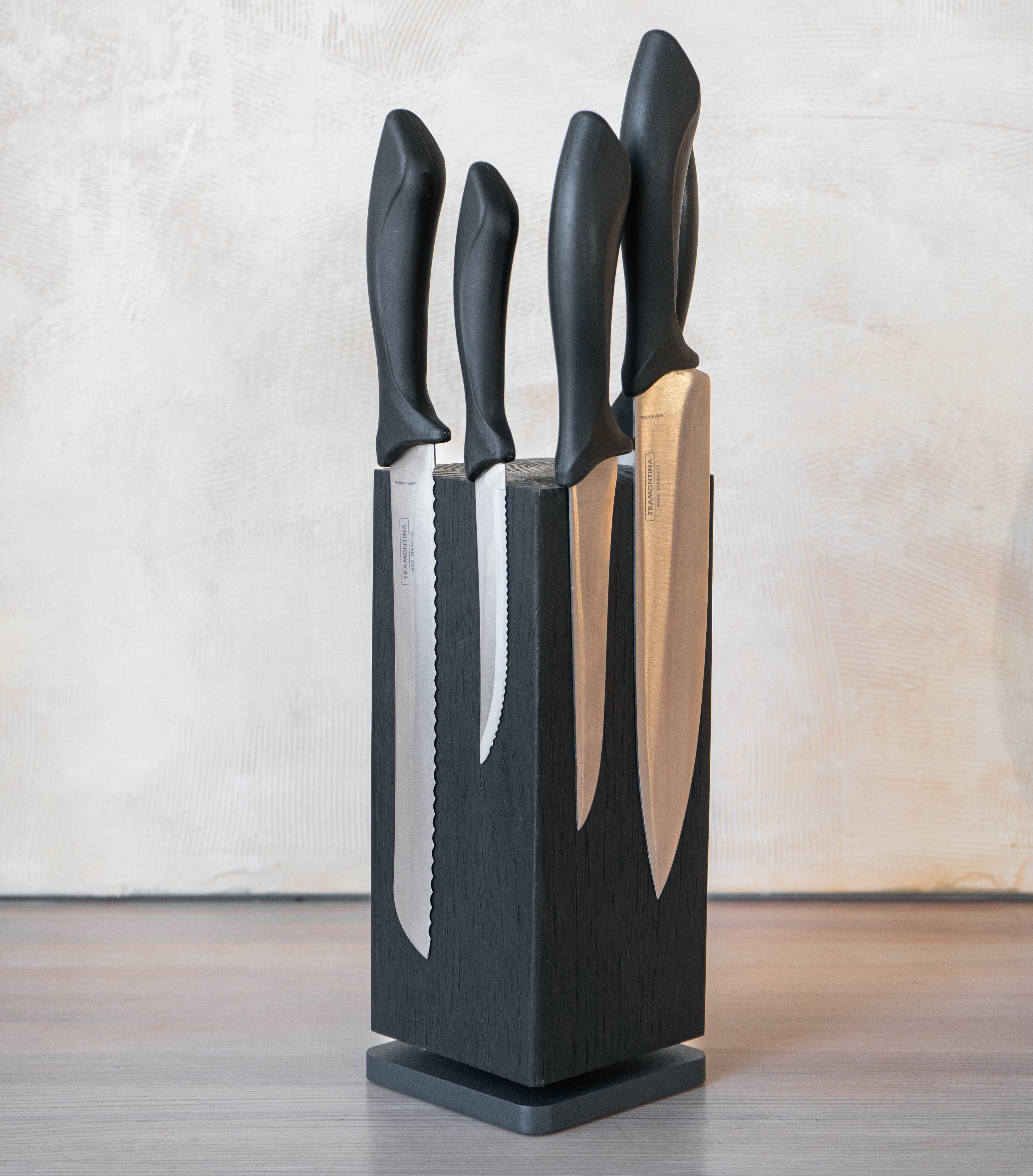 360° Magnetischer Messerblock aus Holz, Handgefertigter Messerhalter, Drehbarer Messerorganizer-Graphit- HolzRepublik