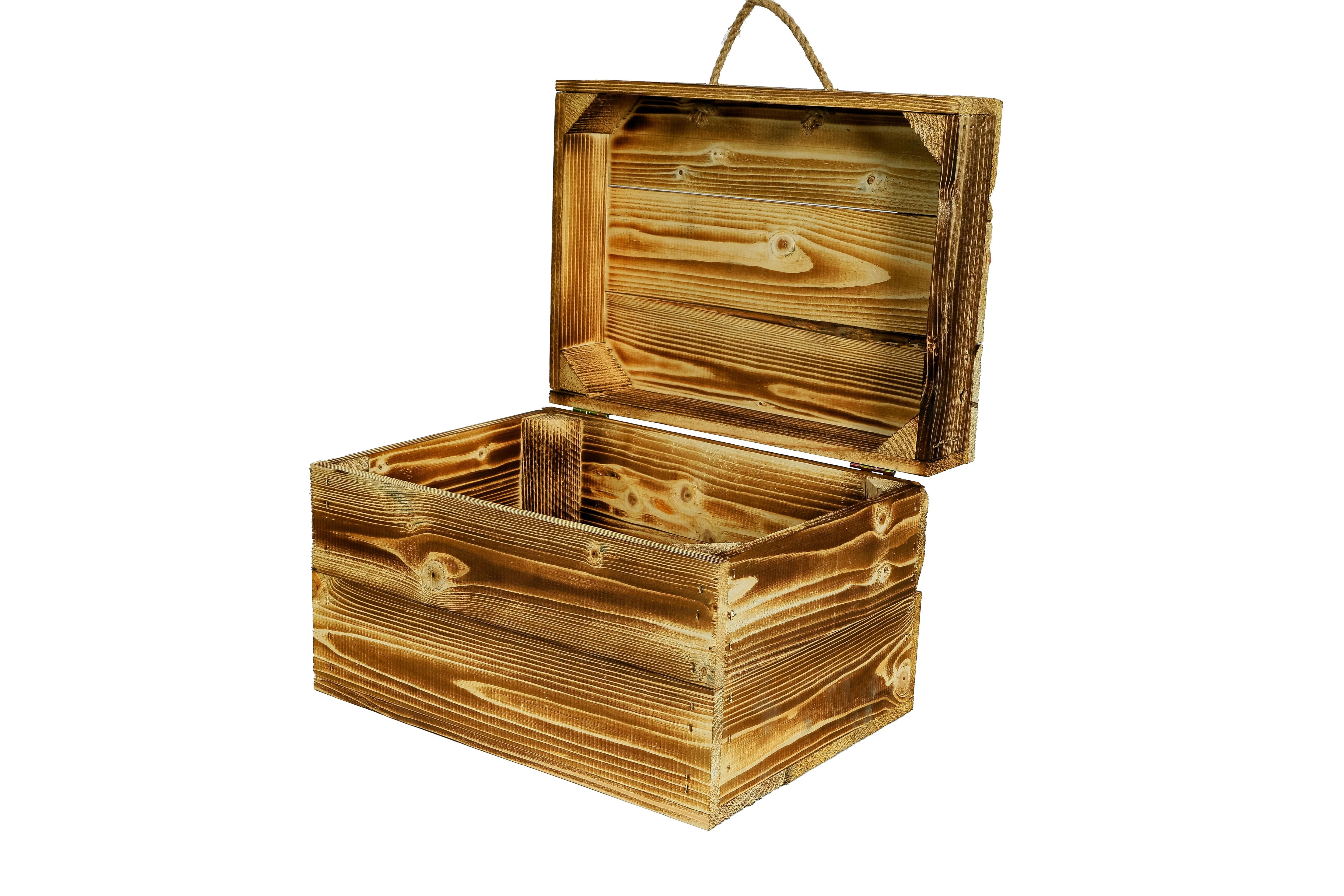 Neue Holztruhe "Erika" 40x30x27cm - geflammte Truhe- HolzRepublik