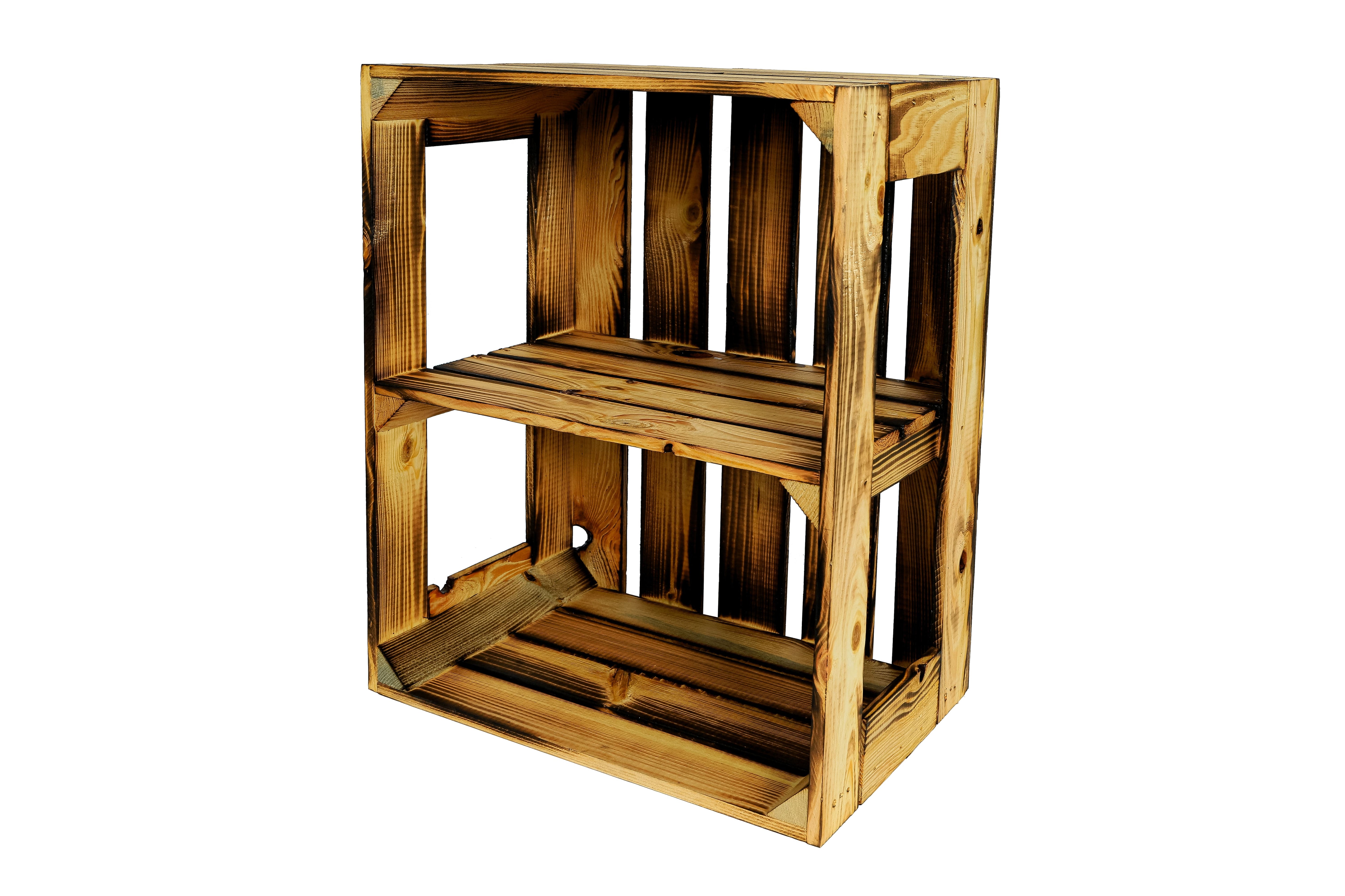 Neue Holzkiste Gerda Quer mit Mittelbrett 50x40x30 cm - geflammt / Dekokiste / Obstkiste / Schuhkiste / Schuhschrank / Schuhkiste- HolzRepublik