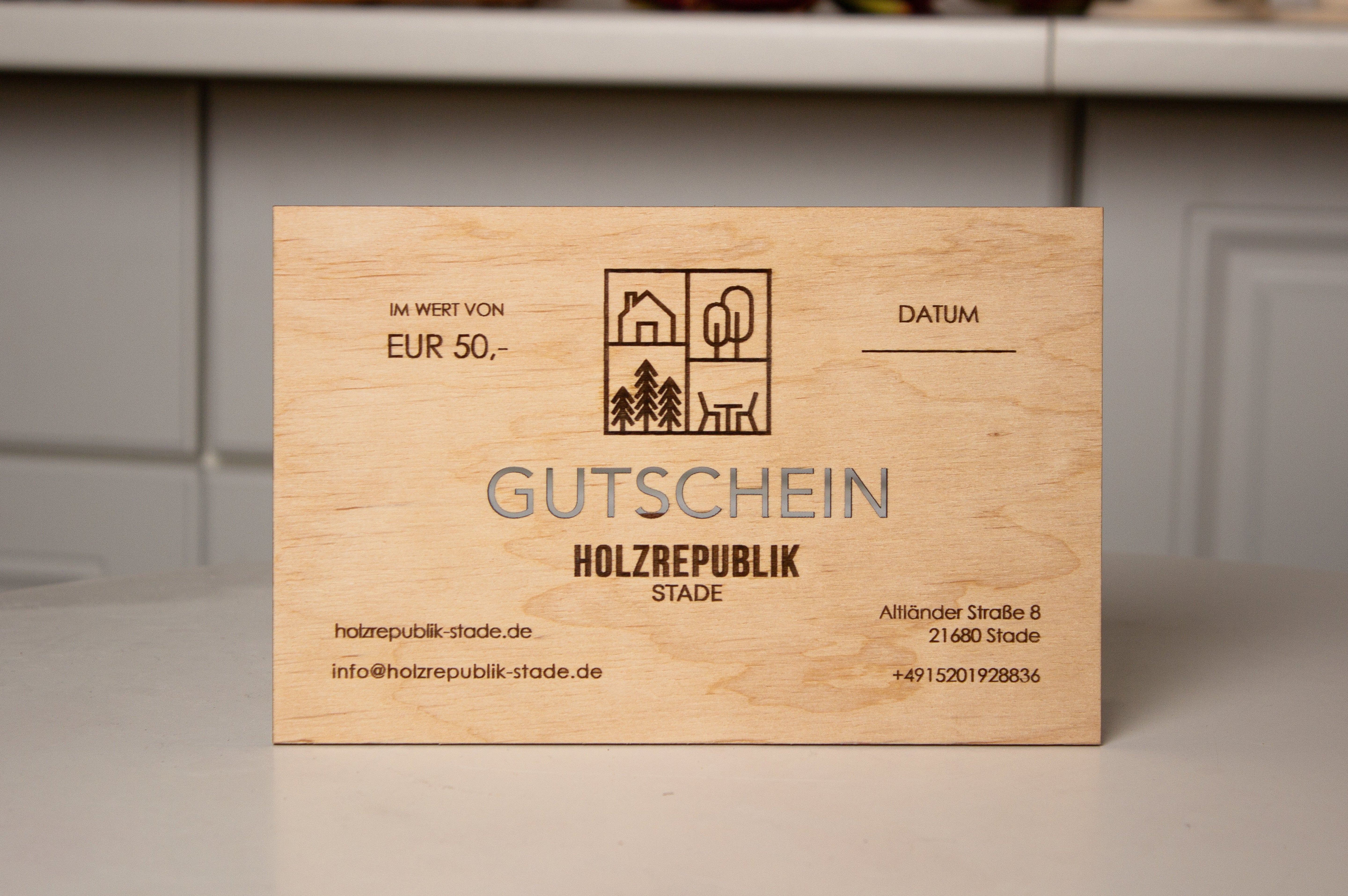 Gutschein im Wert von 50 Euro - Holzrepublik Stade / Geschenkkarte / Geschenkgutschein- HolzRepublik