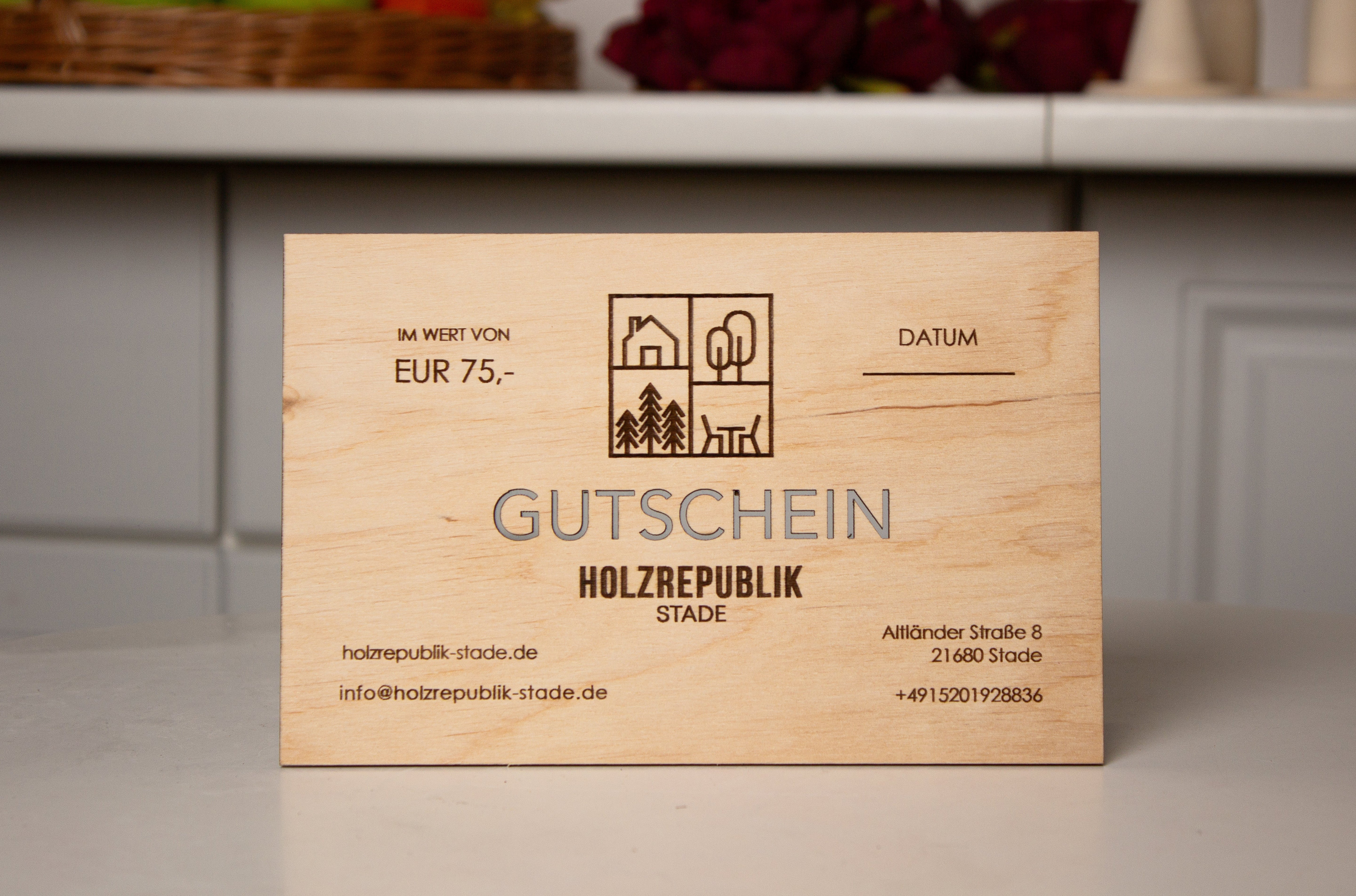 Gutschein im Wert von 75 Euro - Holzrepublik Stade / Geschenkkarte / Geschenkgutschein- HolzRepublik