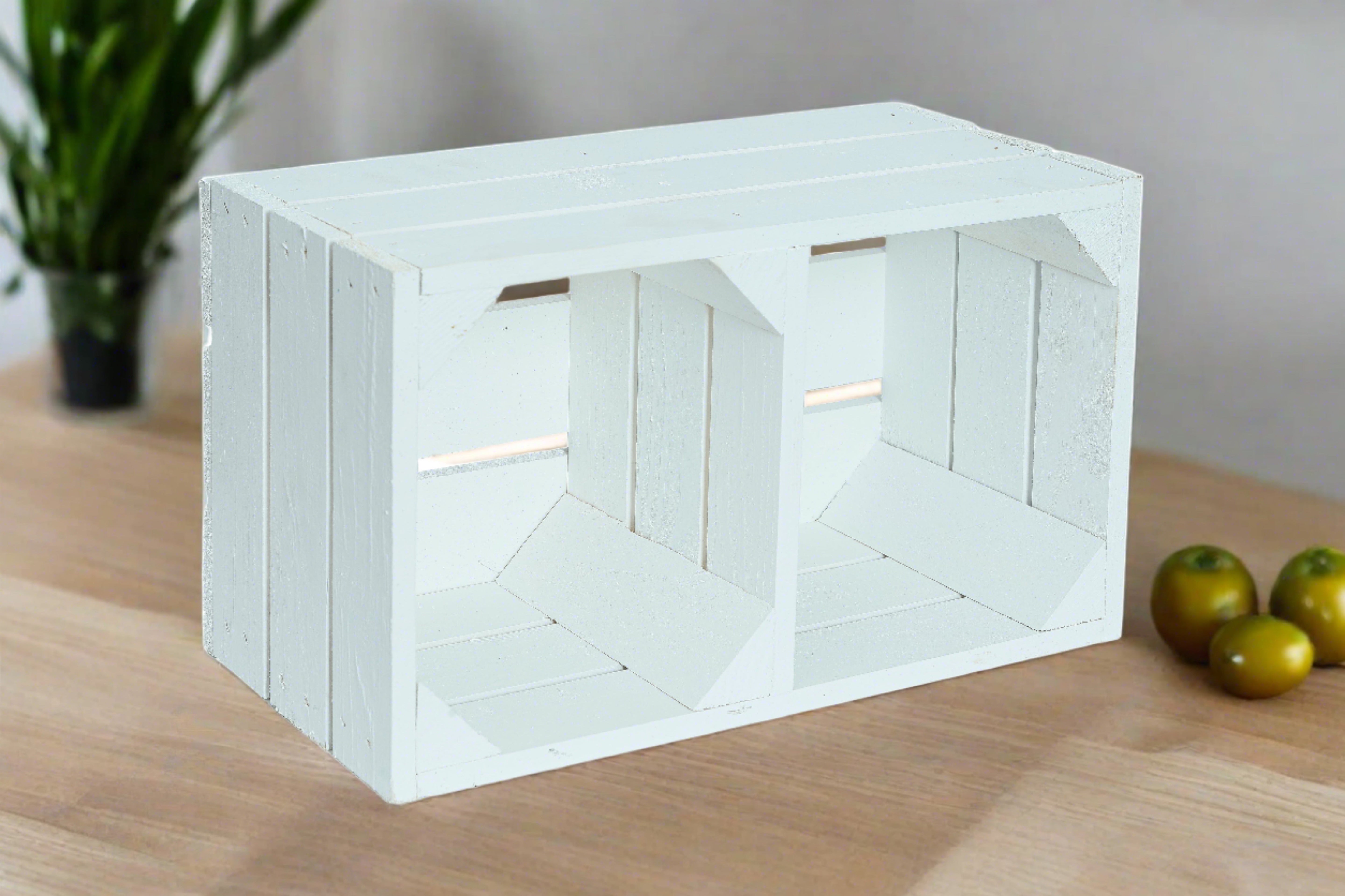 Neue Holzkiste Hilde Quer mit Mittelbrett 38x22x21 cm - weiß / kleine Dekokiste / Obstkiste / Aufbewahrungskiste- HolzRepublik