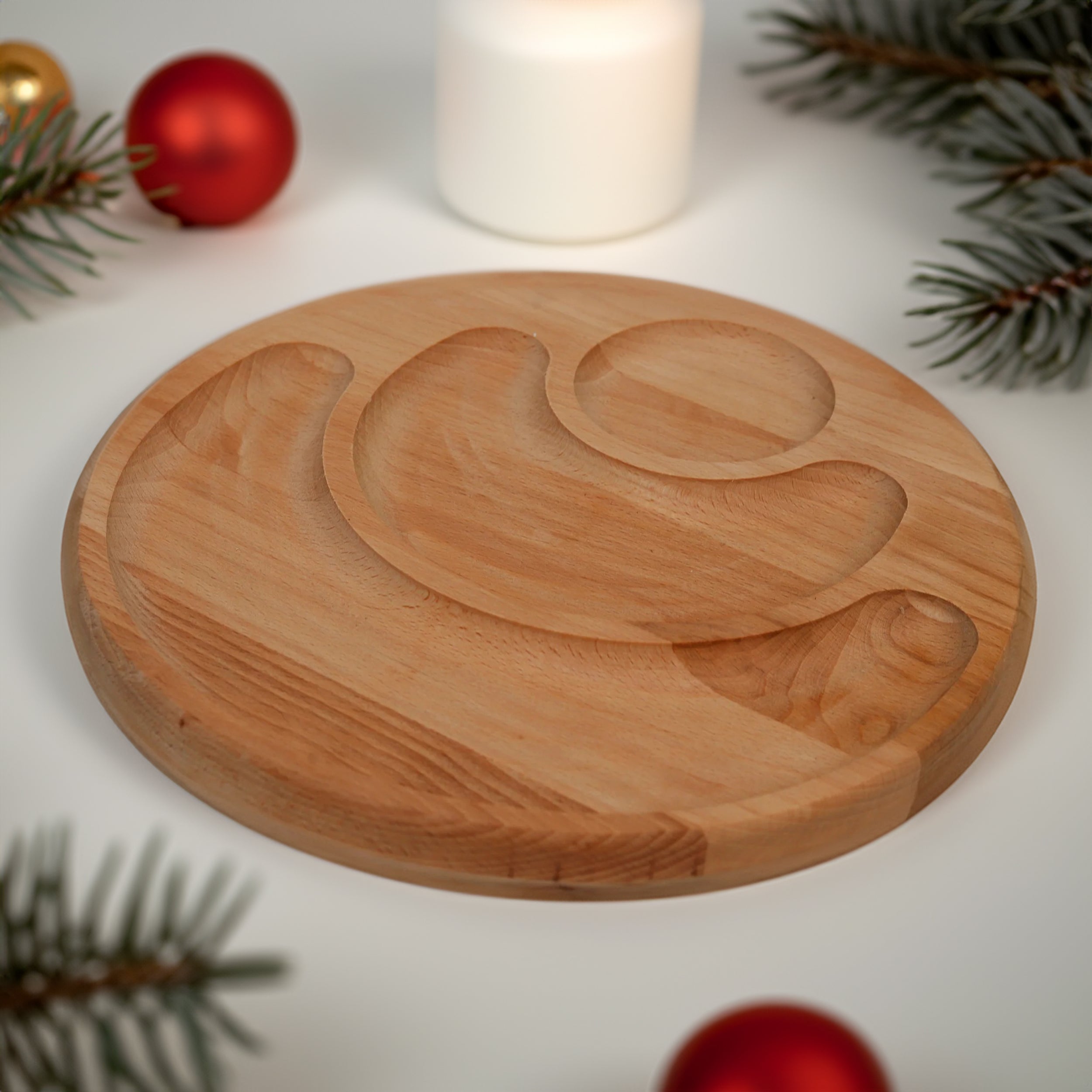 Holzteller mit Unterteilungen aus Buchenholz Rund- HolzRepublik