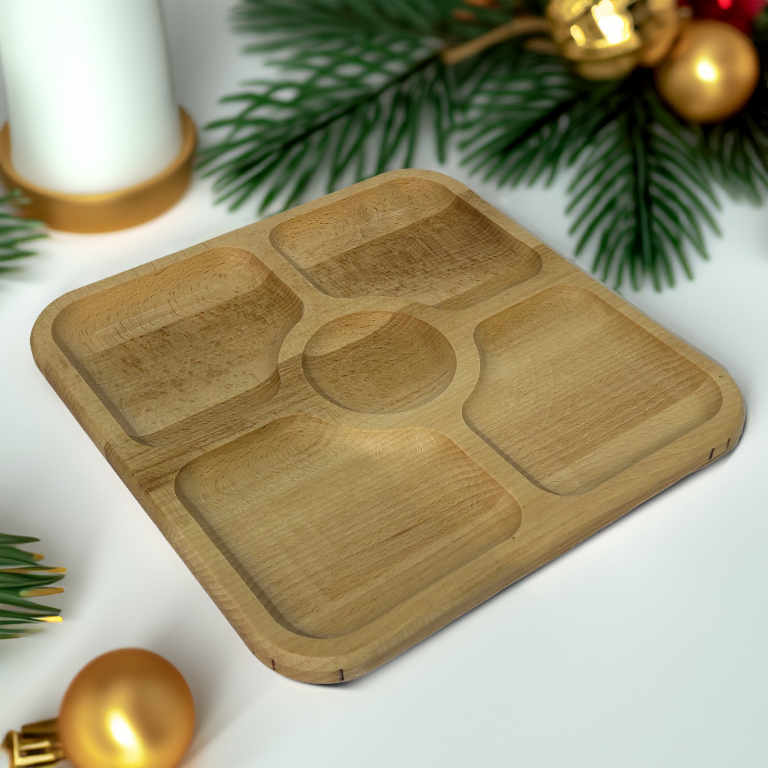 Holzteller mit Unterteilungen aus Buchenholz- HolzRepublik