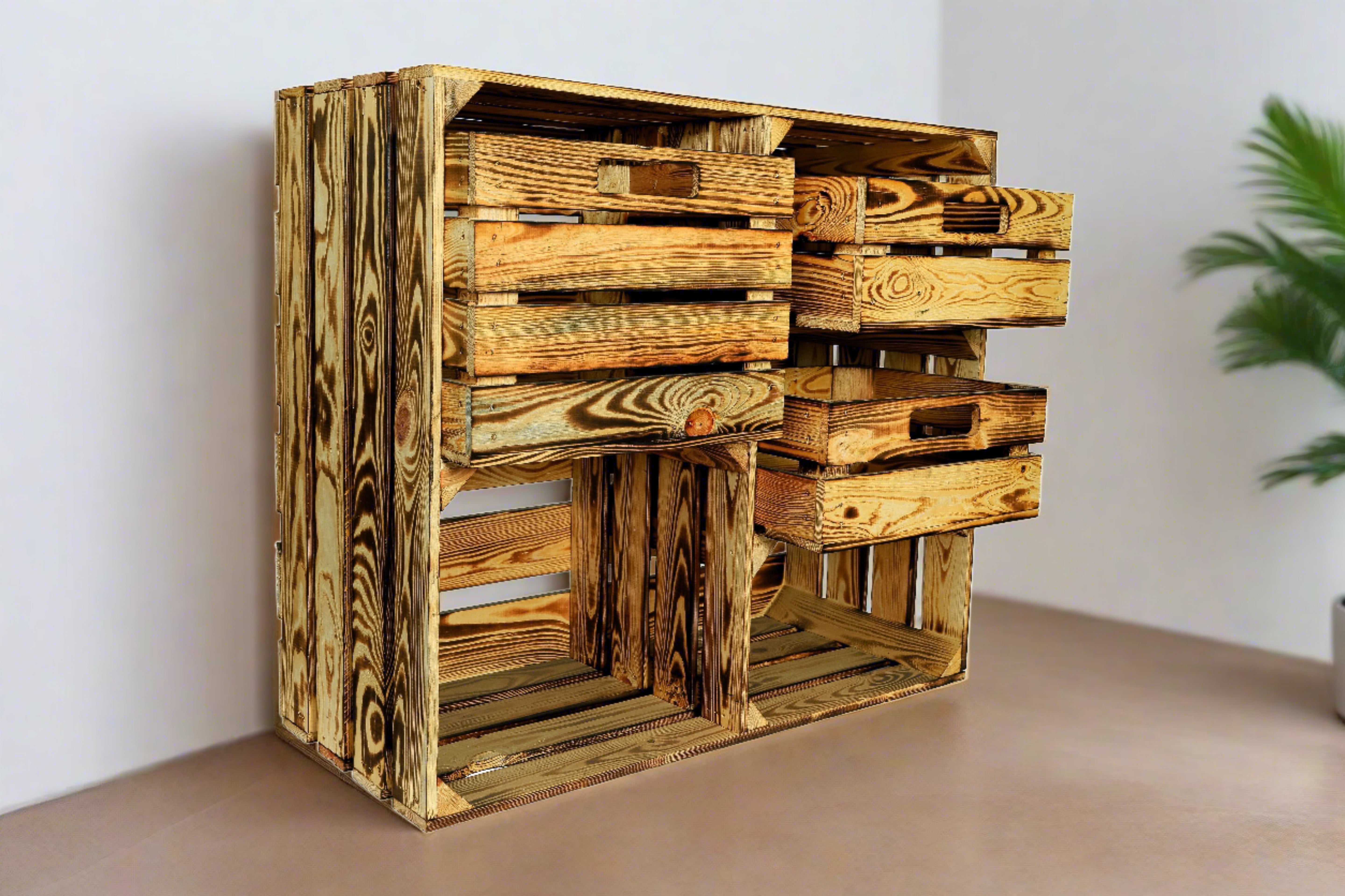 Großes Holzregal HS3+S 77x68x35cm - geflammt- HolzRepublik