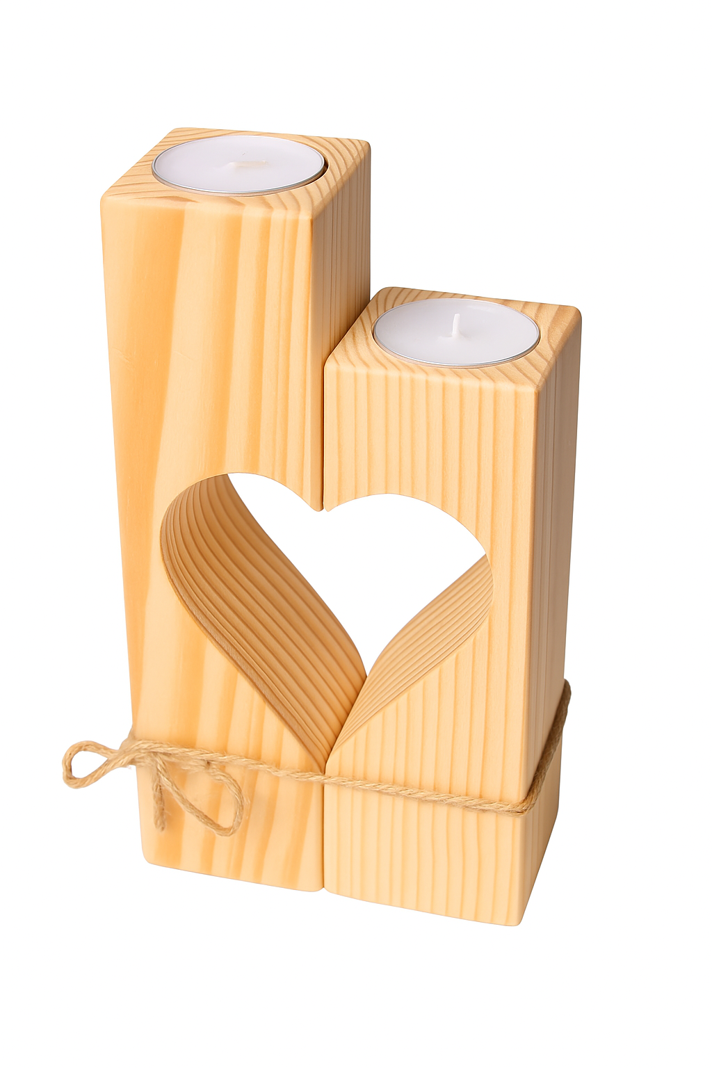 Natur Kerzenhalter aus Holz mit Herzausschnitt – romantischer Halter für 2 Tafelkerzen im Landhausstil / Deko & Geschenkidee aus Naturholz