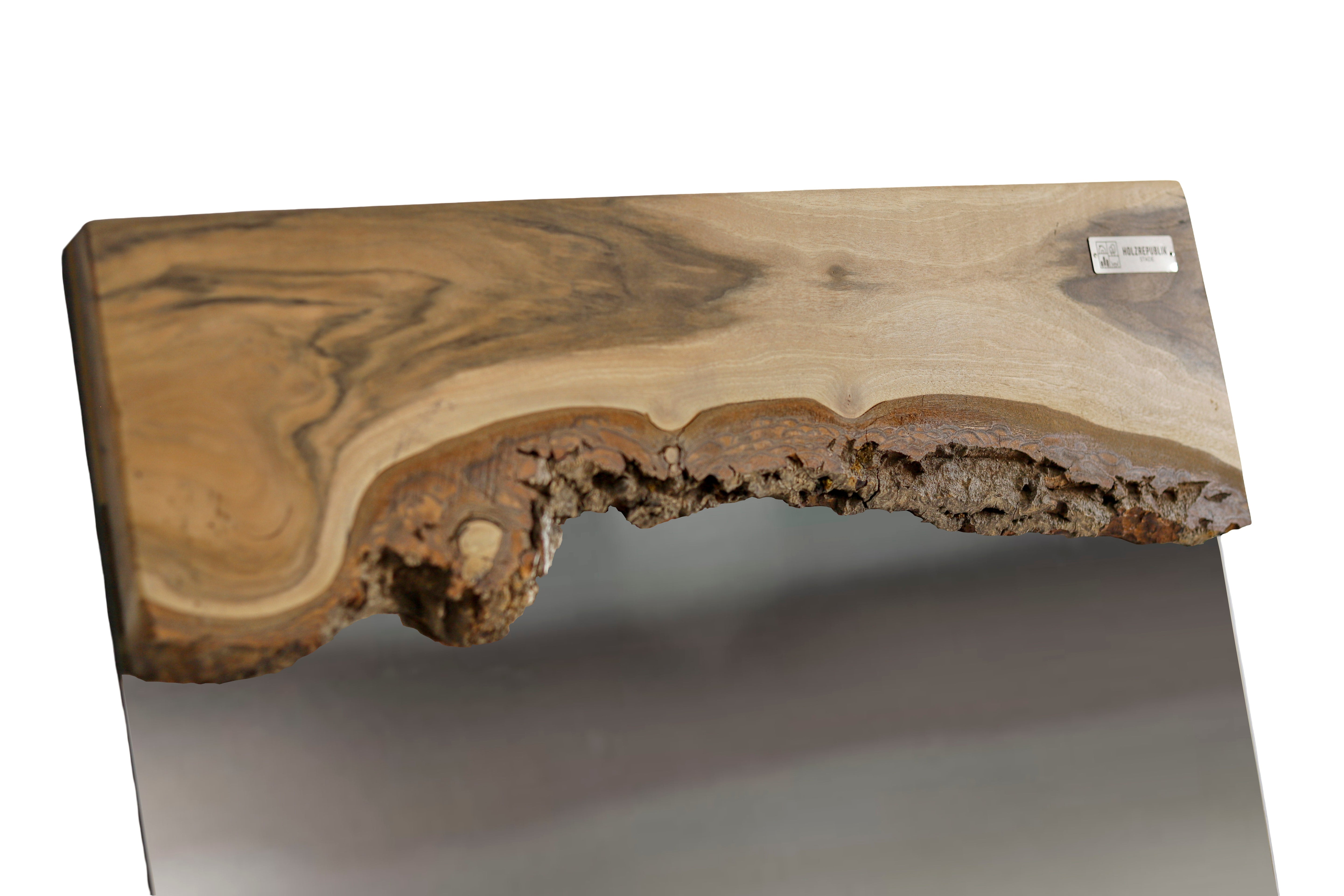 Wandspiegel 102x60x6 cm mit Rahmen aus Walnussholz-Lebendkante / Baumkante / Unikat- HolzRepublik