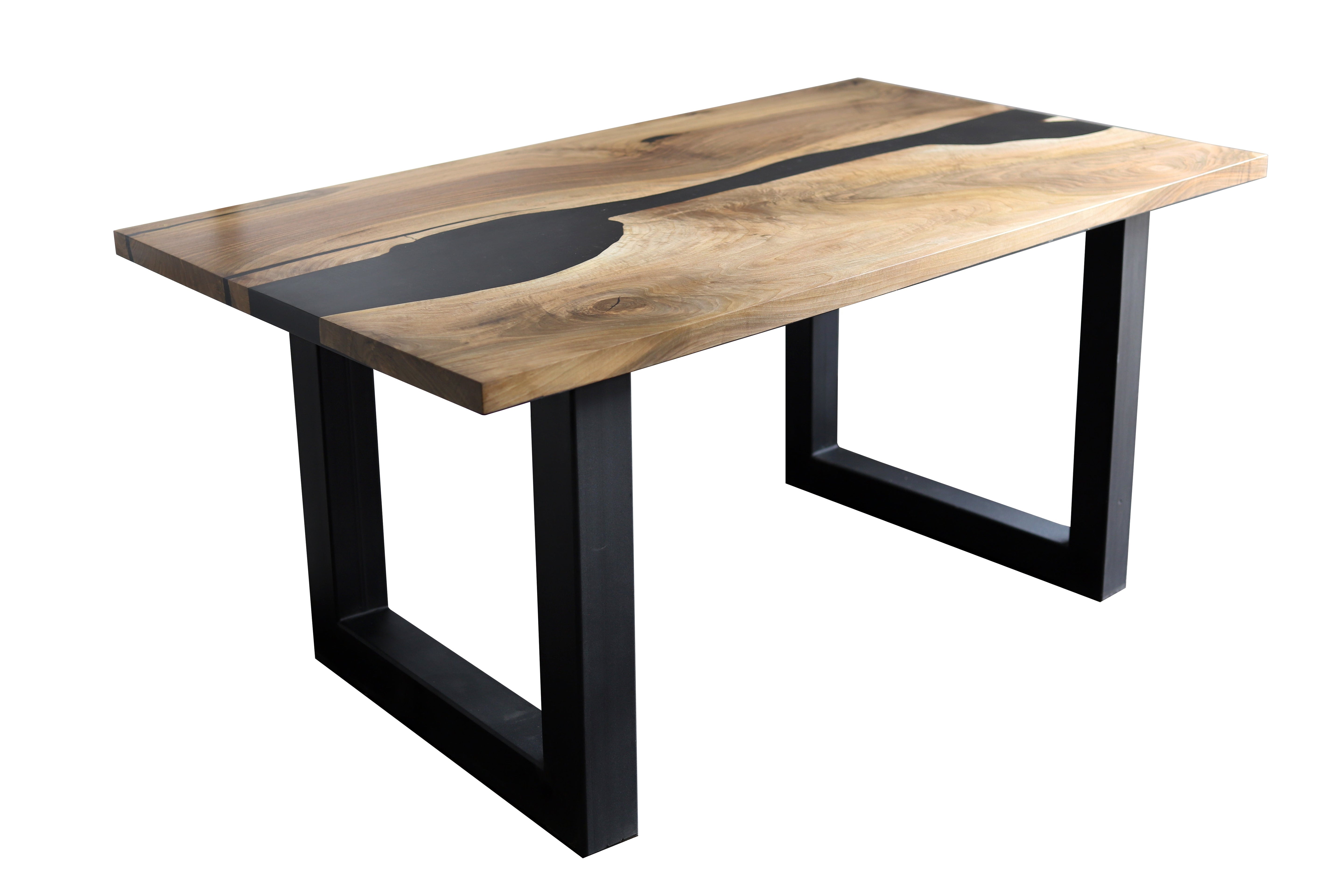 Rechteckige Esstischplatte mit schwarzem Epoxidharz / Holztischplatte- HolzRepublik