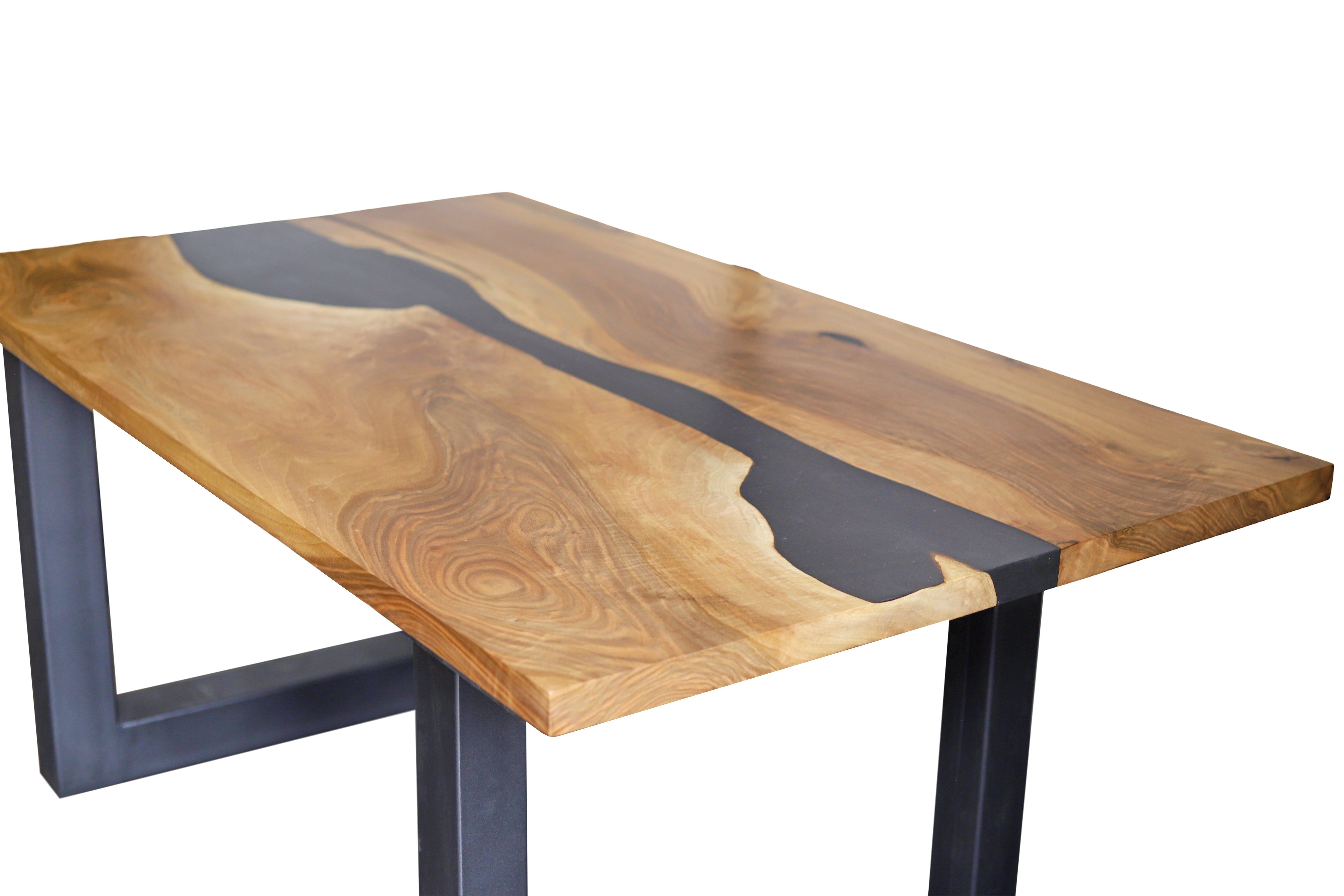 Rechteckige Esstischplatte mit schwarzem Epoxidharz / Holztischplatte- HolzRepublik