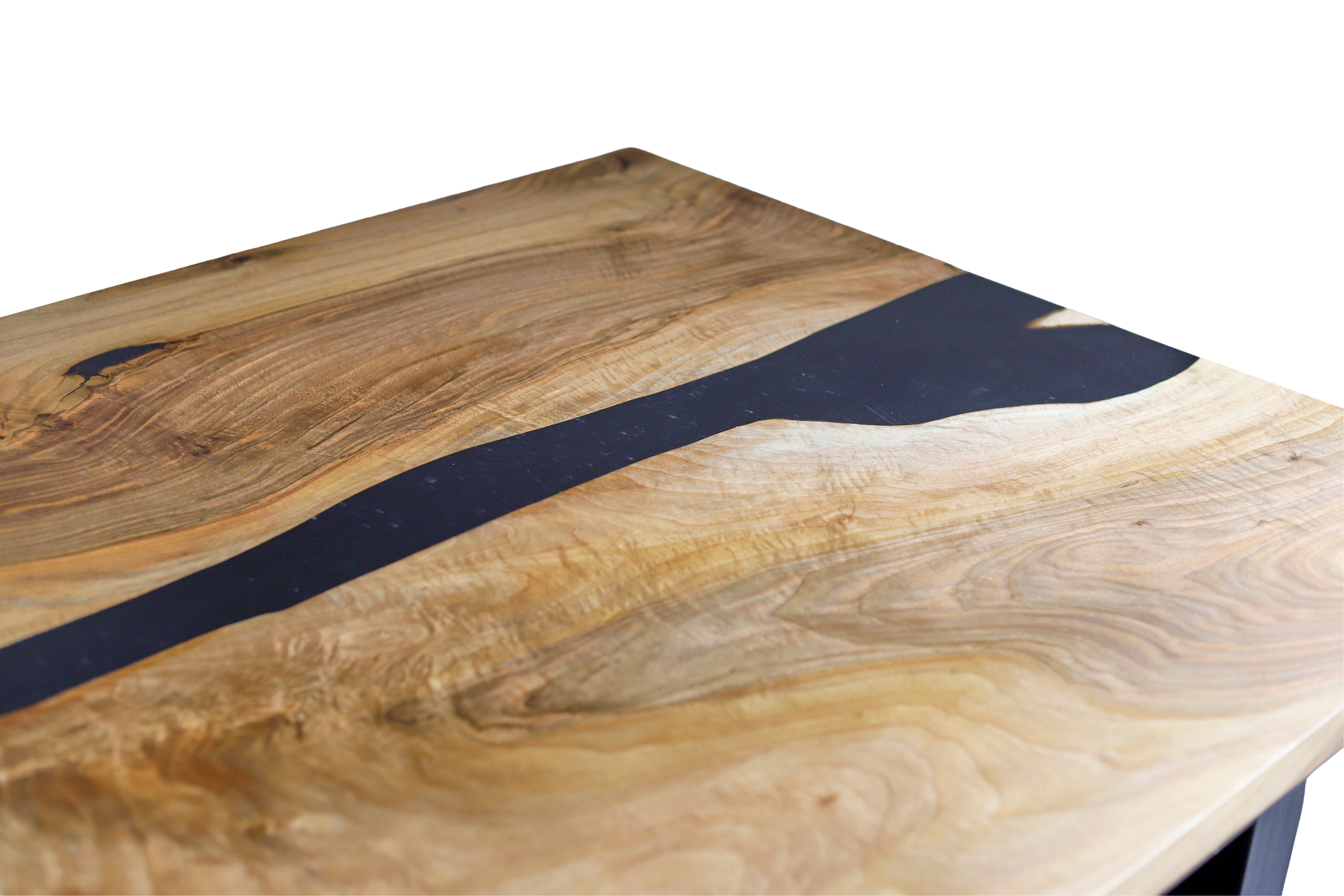 Rechteckige Esstischplatte mit schwarzem Epoxidharz / Holztischplatte- HolzRepublik