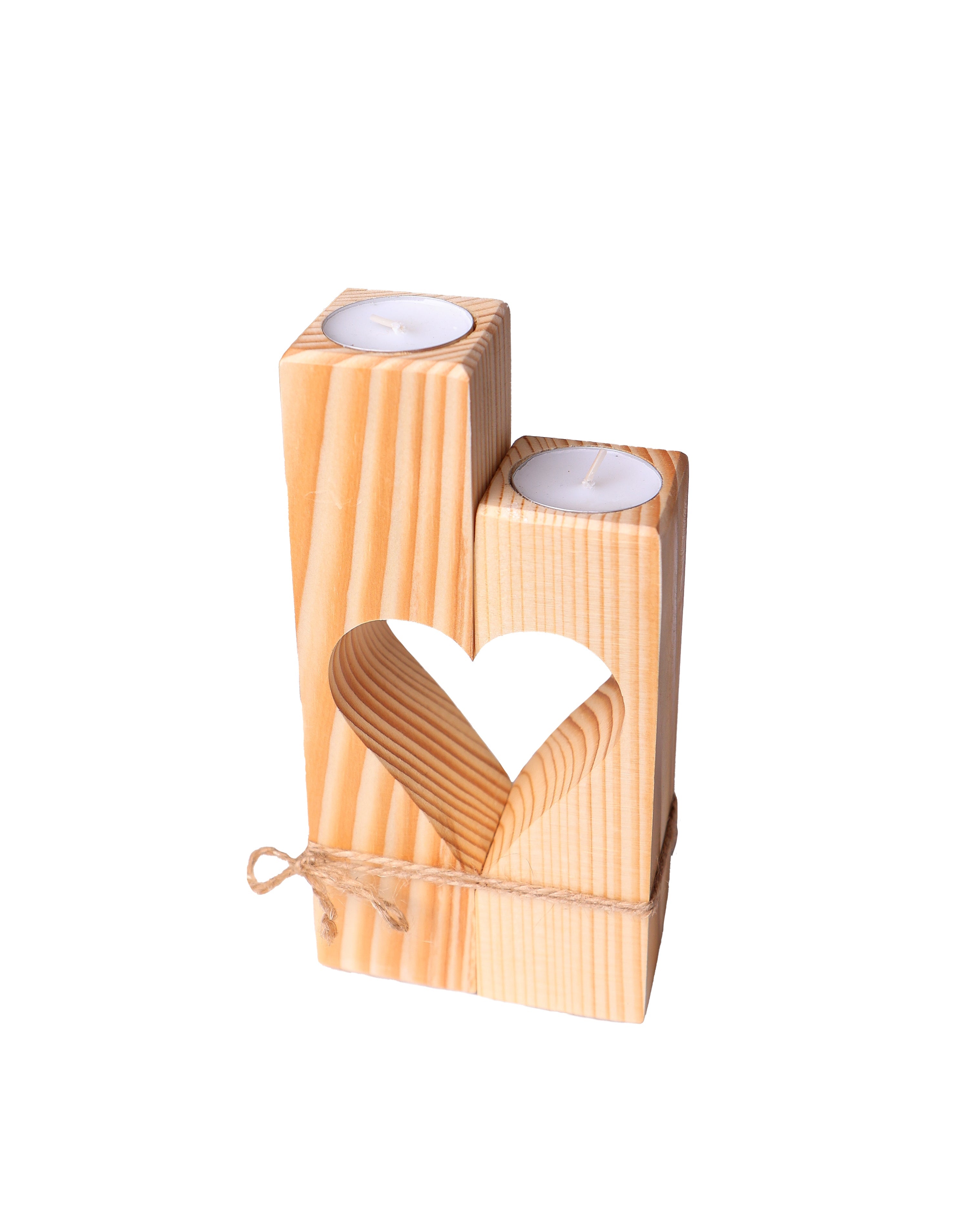Holz Kerzenhalter mit Herzform - Natur- HolzRepublik