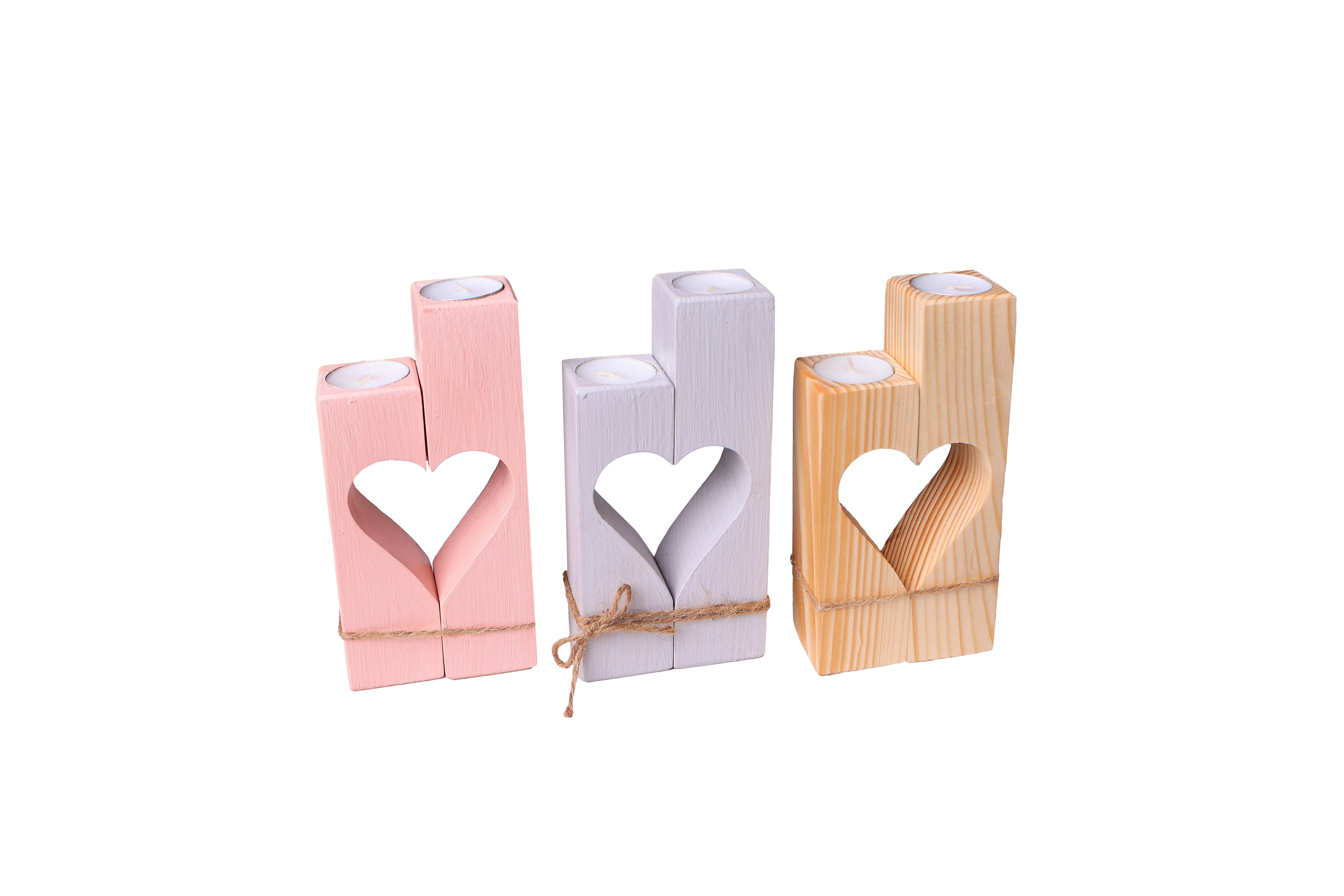 Holz Kerzenhalter mit Herzform - Natur- HolzRepublik