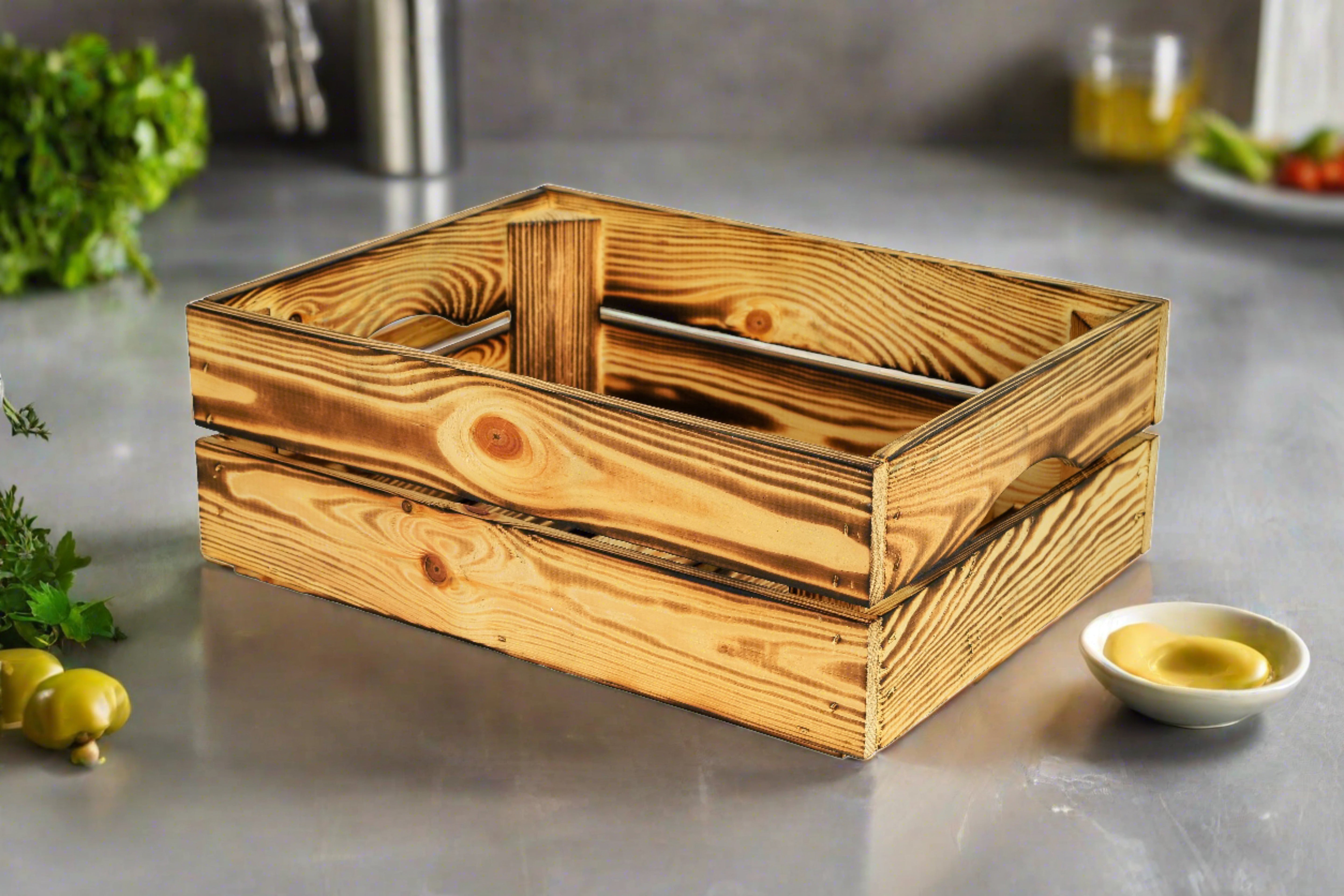 Neue Holzkiste Leni 40x30x15cm - geflammt mit Griff / Dekokiste / Obstkiste / Aufbewahrungskiste- HolzRepublik