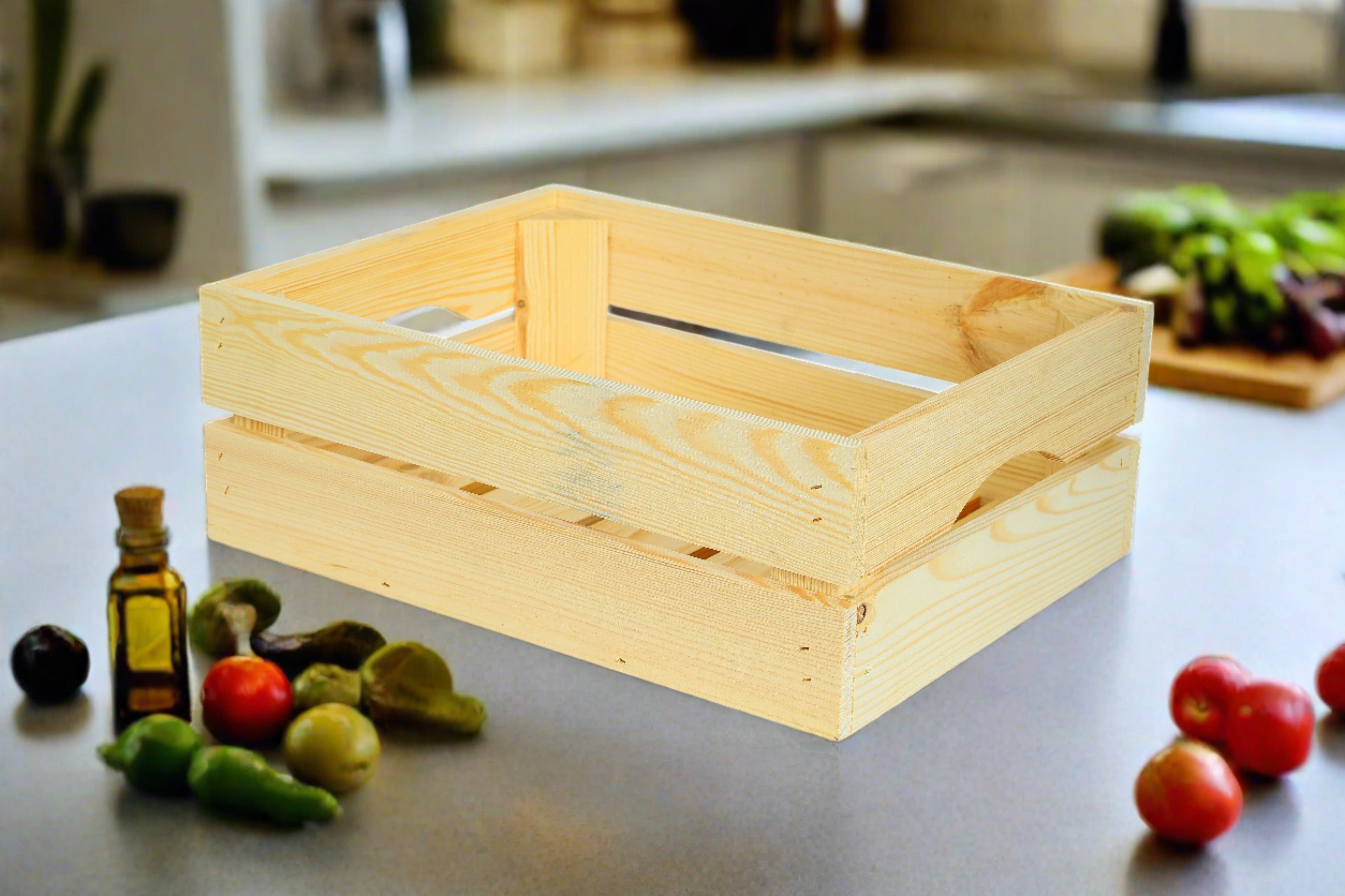 Neue Holzkiste Leni 40x30x15cm - natur mit Griff / Dekokiste / Obstkiste / Aufbewahrungskiste- HolzRepublik